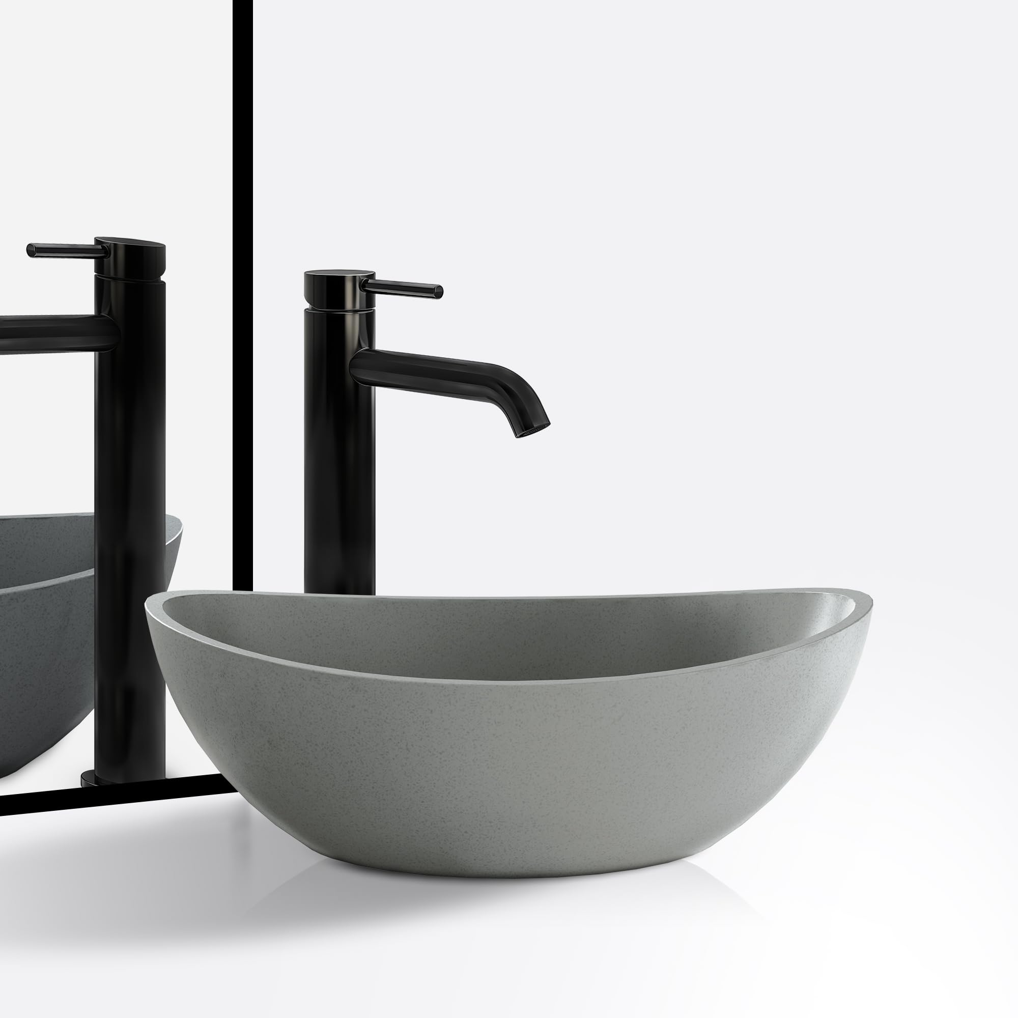 Dolonm Grey Concrete Vessel Bathroom Sink - 21x14 Inch Modern Bowl Shaped Countertop Basin Without Faucet & Drain - Perfect for Contemporary Bathrooms, Powder Rooms & Vanity Makeovers