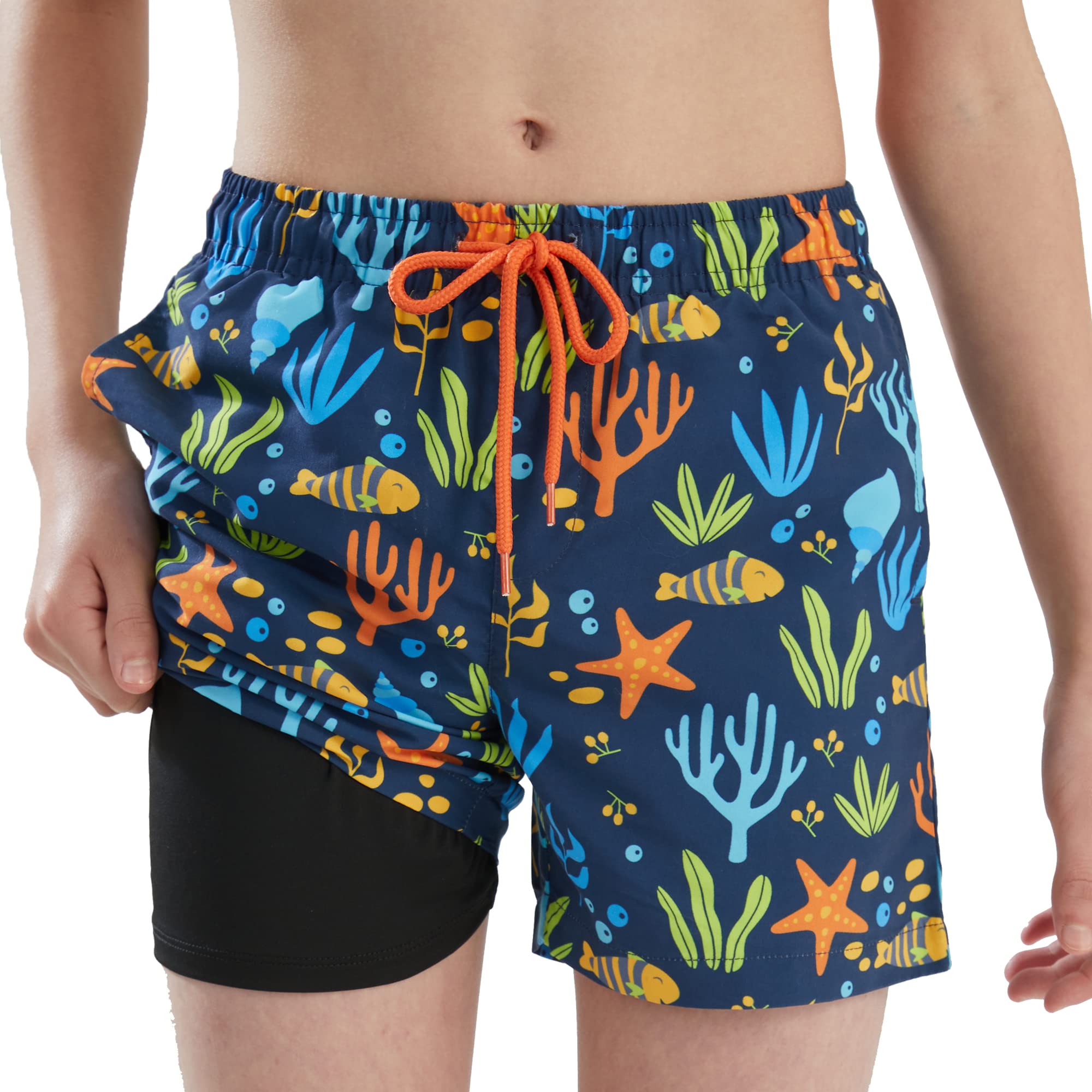 **Ewbob Boys 2-in-1 Swim Trunks with Compression Liner & Pockets - Quick Dry Swim Shorts for Swimming, Surfing, Beach & Gym - Teen Athletic Swimwear**    *(Ideal for swimming lessons, beach vacations, water sports, and gym workouts – lightweight, comfortable, and fast-drying for active boys.)*