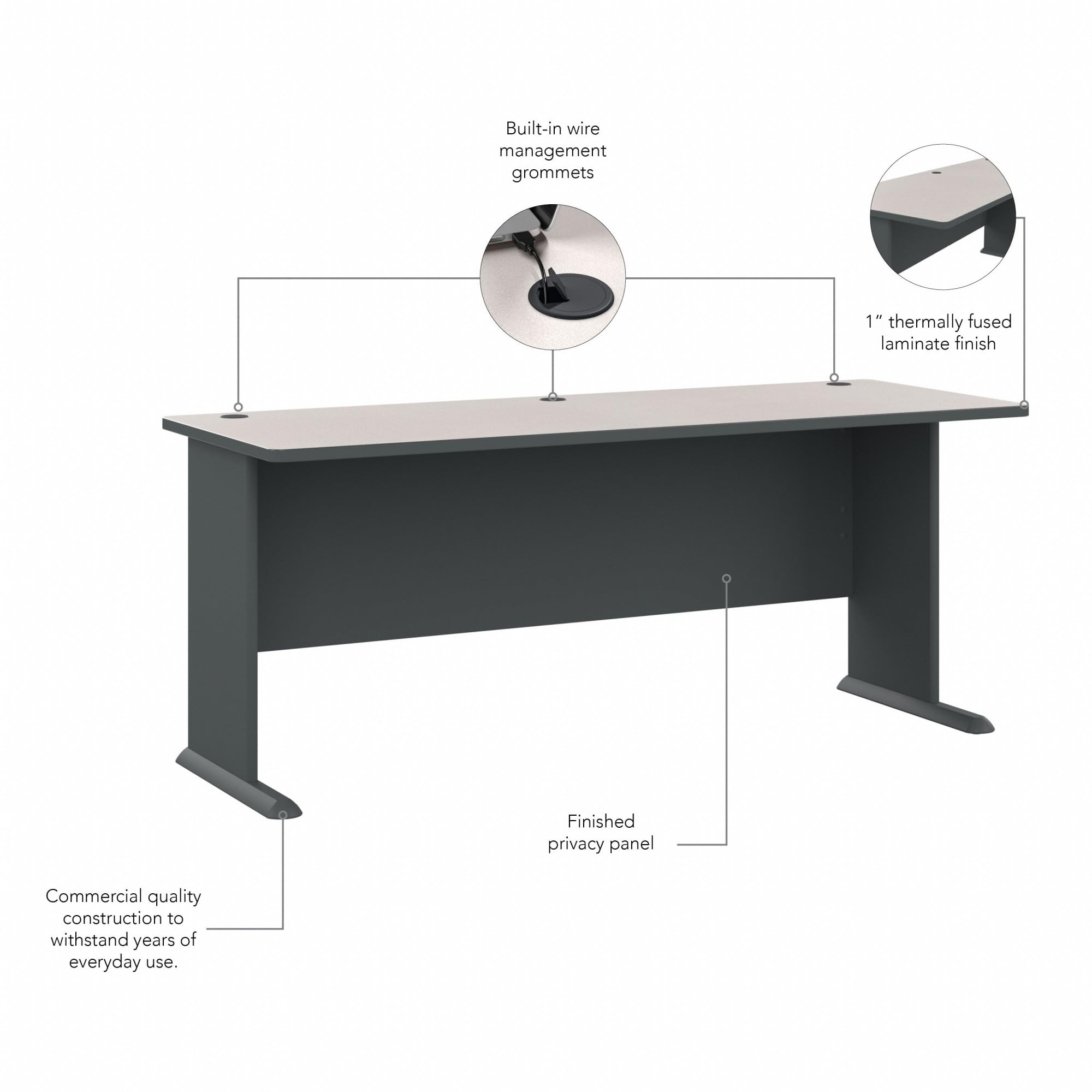 Bush Business Furniture Series A 72W Office Desk - Slate & White Spectrum Finish | Modern Workstation for Home Office, Study Room & Corporate Spaces