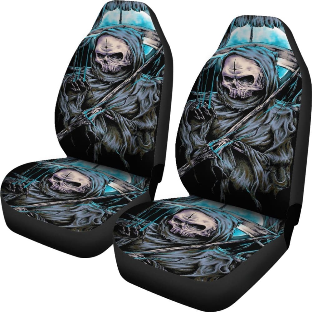 2 Pcs Gothic Skull Car Seat Covers - Premium Universal Fit for Cars, Trucks & SUVs - Black Skull Design - Perfect for Halloween, Gothic Style & Car Accessories