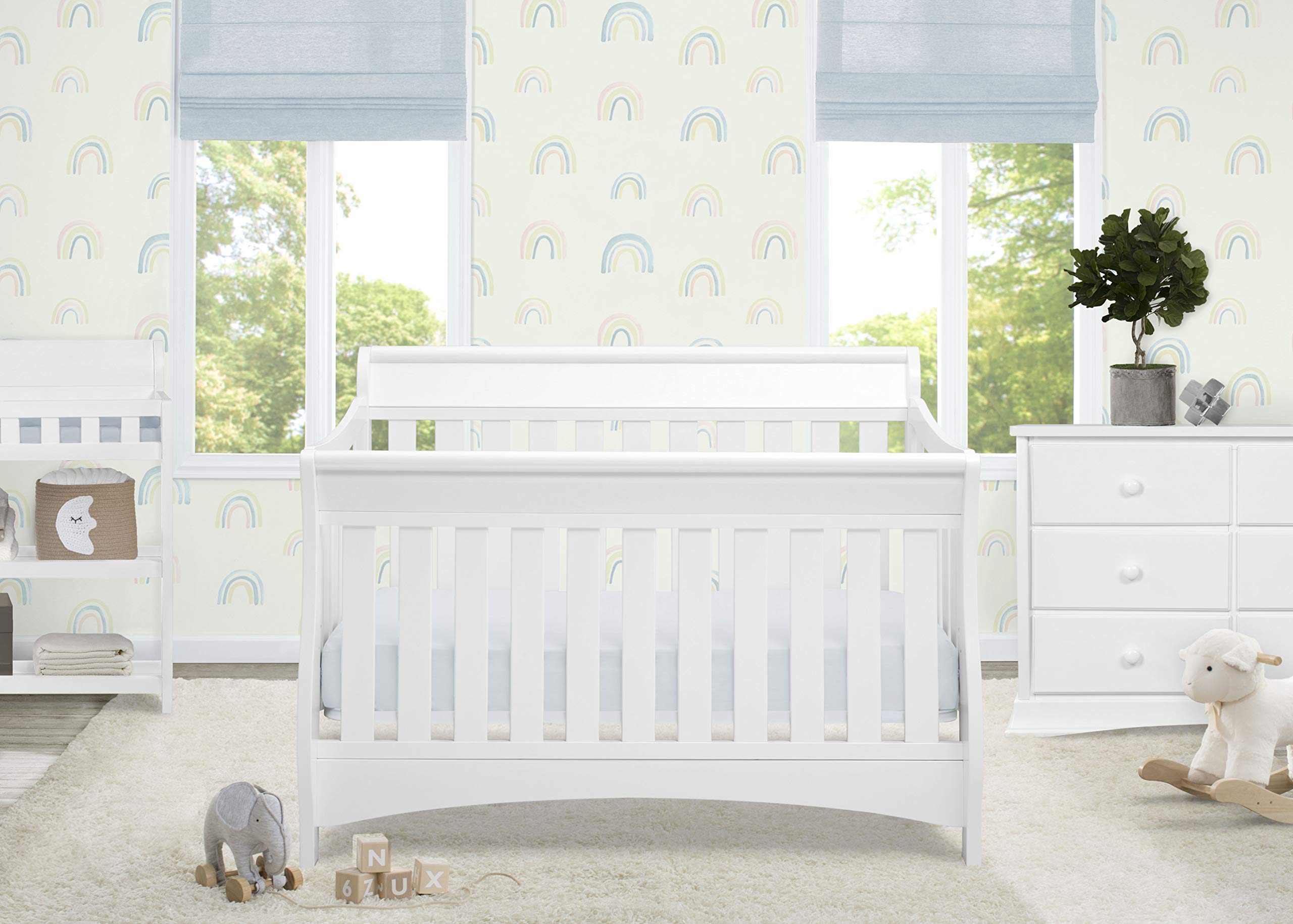 Delta Children Bentley S Series 4-in-1 Convertible Crib in White with Serta Perfect Slumber Dual-Sided Eco-Friendly Crib Mattress - Nursery Essentials for Newborns & Toddlers | Safe Sleep Solution for Baby's First Bedroom
