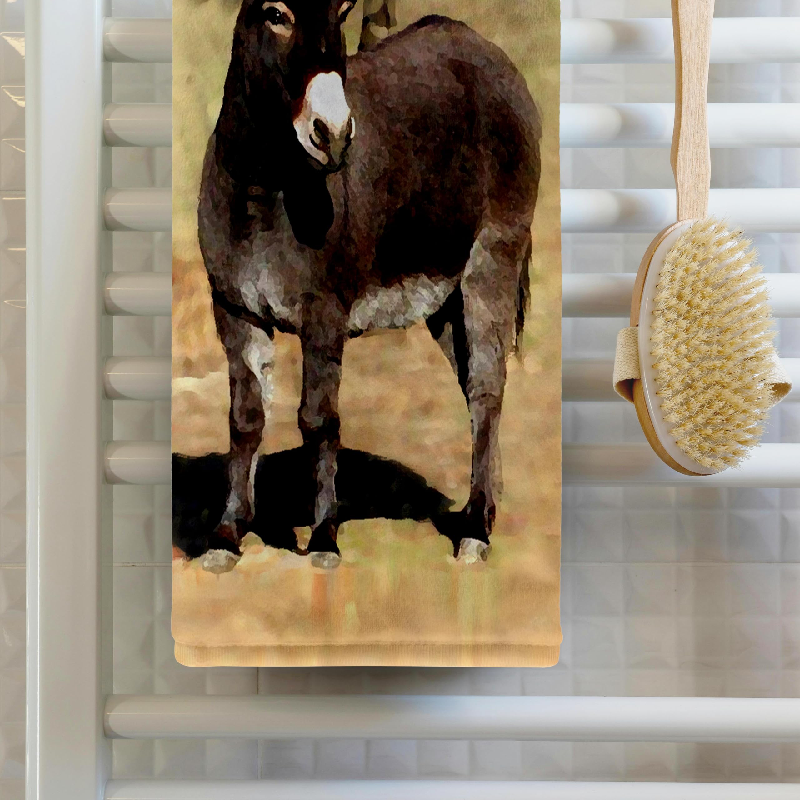 3D Rose Miniature Donkey Bath Towel - 15 x 22 Inches - Soft Absorbent Cotton Kitchen & Bath Towel for Farmhouse Decor, Guest Bathroom, Nursery, or Country Themed Home