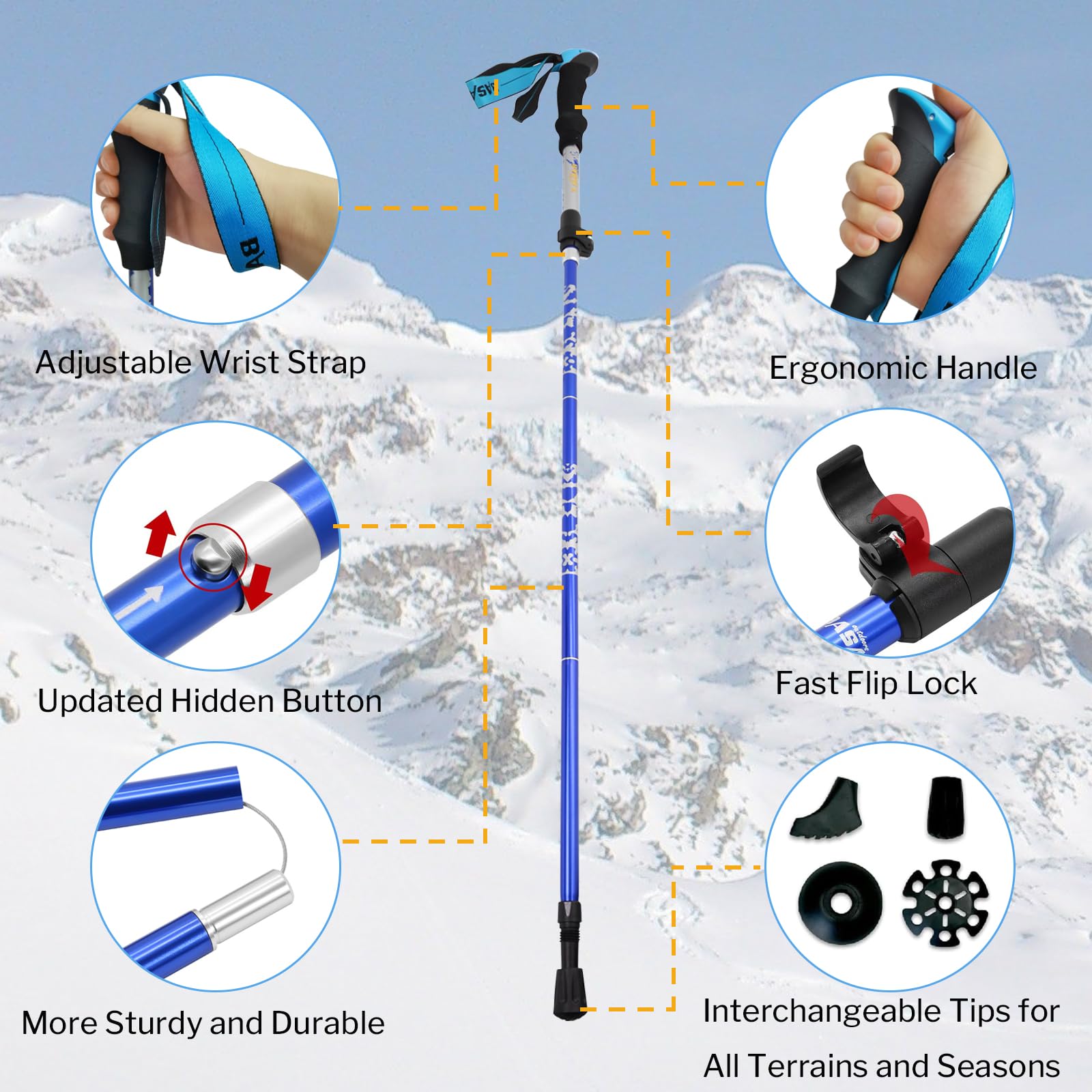 Lightweight Collapsible Trekking Poles - Aluminum Hiking Sticks for Men & Women, Adjustable Folding Walking Sticks (2 Pack) - Perfect for Mountain Climbing, Backpacking & Outdoor Adventures