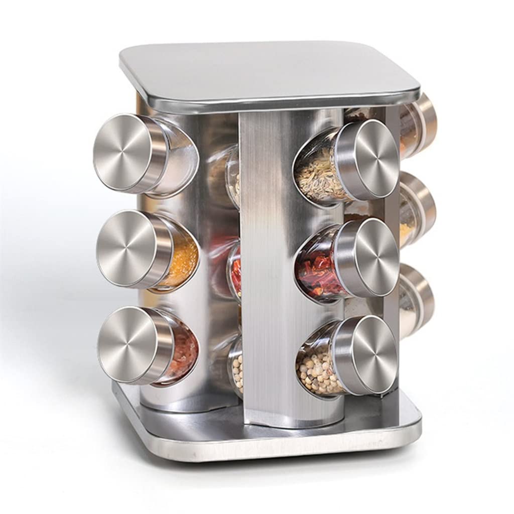 Stainless Steel Spice Jar Rack Set with Swivel Glass Jars - Kitchen Countertop Organizer for Spices, Herbs & Condiments | Perfect for Home Cooking & Baking (Color: A)