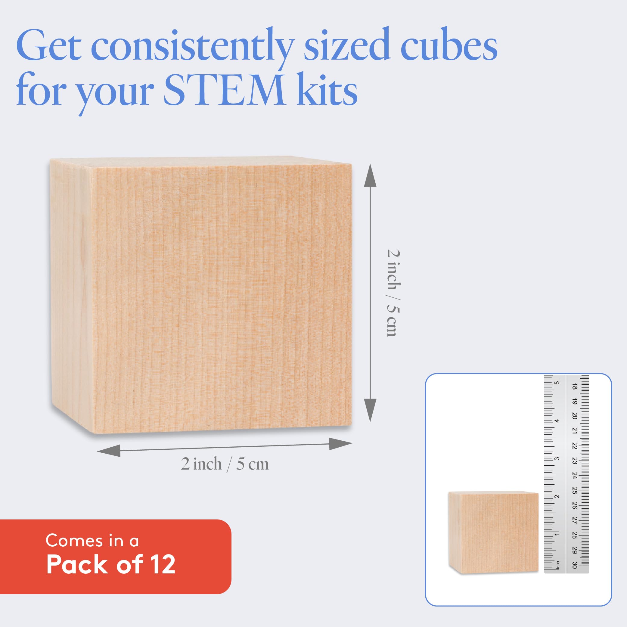 **2-inch DIY Wood Cubes - Pack of 12 Small Unfinished Wooden Blocks for Baby Showers, Crafts, STEM Learning, Building & DIY Dice - Natural Wooden Toy by Woodpeckers - Perfect for Baby Gifts, Educational Play & Home Decor**