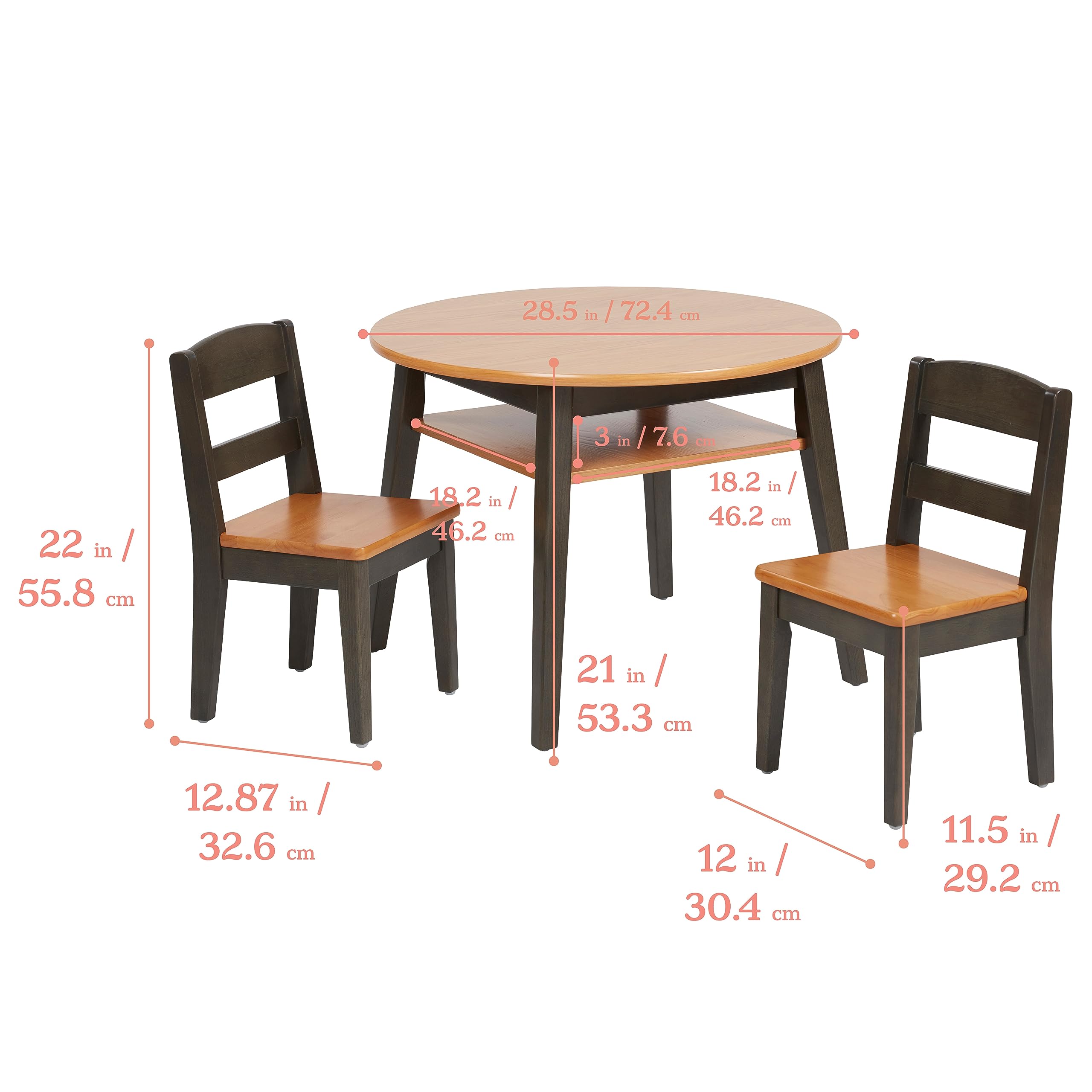 ECR4Kids Hideaway Table and Chair Set - 3-Piece Kids Furniture in Honey/Grey Wash - Perfect for Playrooms, Classrooms & Homeschooling