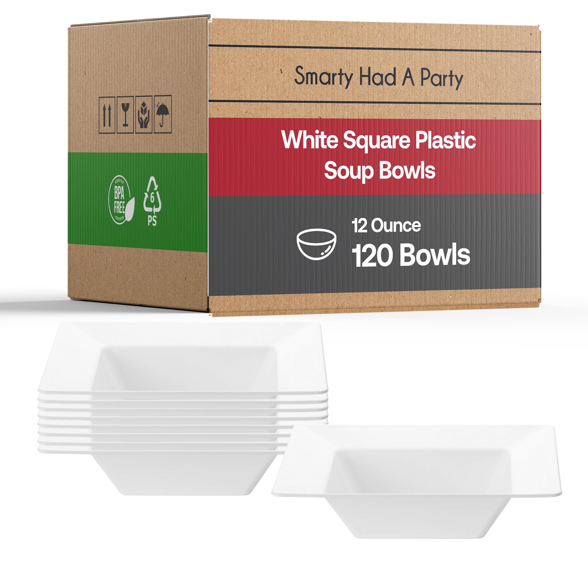 Premium 12 oz Disposable Plastic Bowls - 120 Pack Heavy Duty Square White Soup Bowls for Parties, Weddings & Holidays | Elegant Dessert, Salad, Cereal Bowls for Christmas, Thanksgiving, Birthday Celebrations & Everyday Use