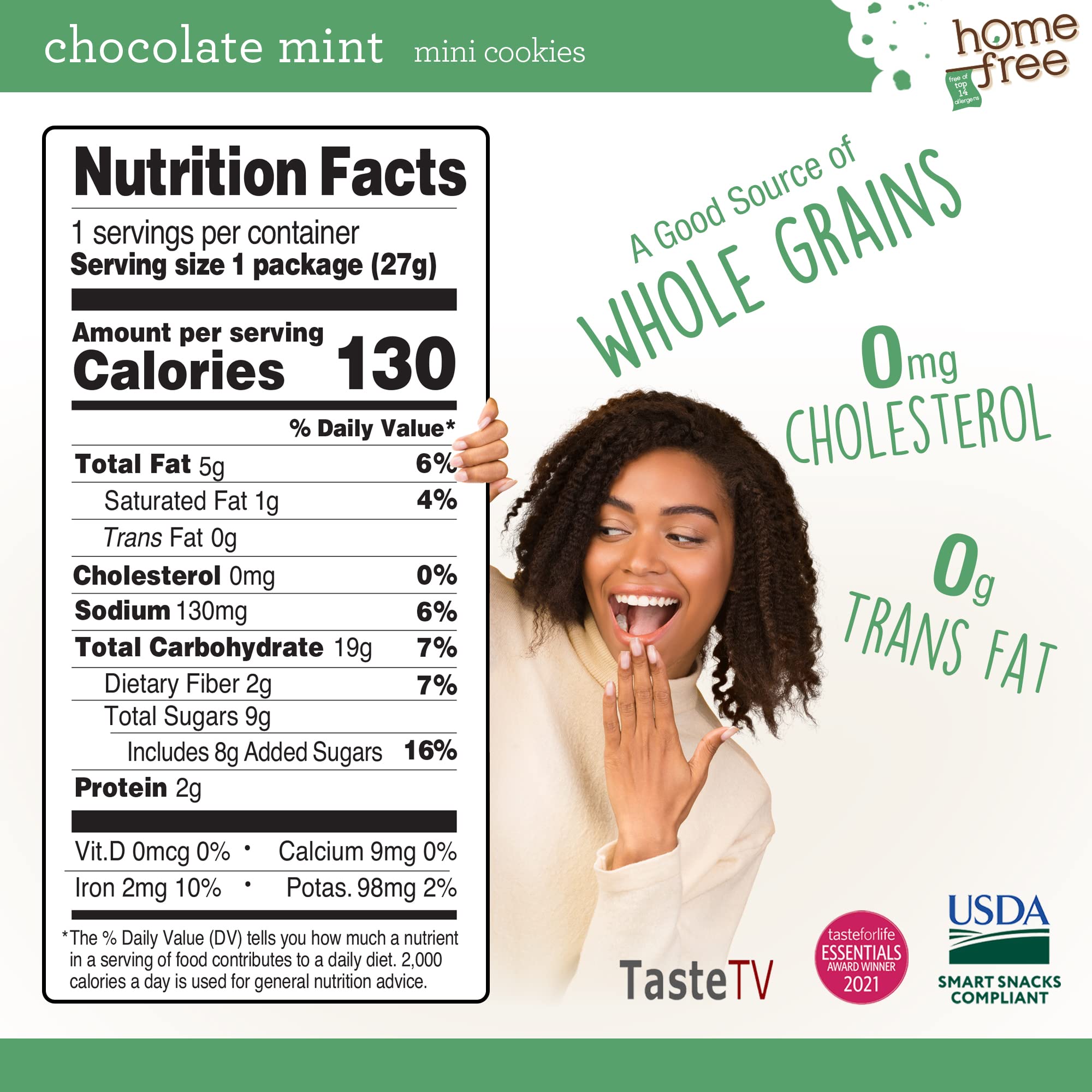 Homefree Chocolate Mint Mini Cookies - Gluten Free, Nut Free, Vegan Snacks - Individually Wrapped 0.95 oz Packs (64 Count) - Perfect for School Lunches, Allergy-Friendly Treats & On-the-Go Healthy Snacking