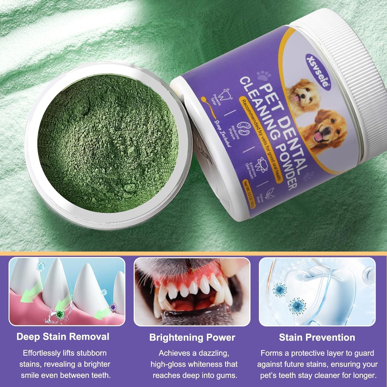 Natural Dog Teeth Cleaning Powder for Bad Breath Treatment - Dental Care Powder with Probiotics to Remove Plaque & Tartar - Freshen Dog Breath for All Breeds & Sizes - Perfect for Daily Oral Hygiene & Vet Visits