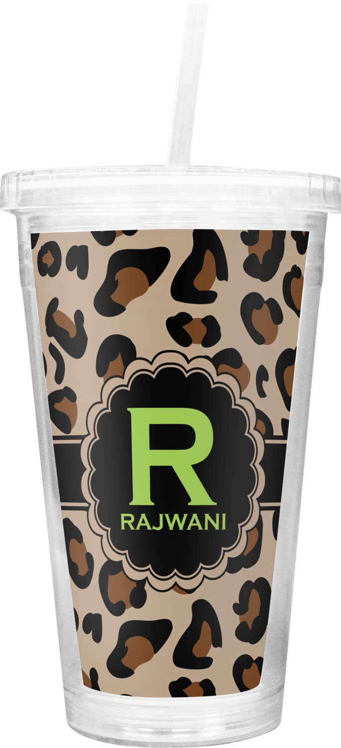 Custom Engraved Granite Leopard Print Double Wall Insulated Tumbler with Lid & Straw - Perfect for Coffee, Iced Tea & Outdoor Activities