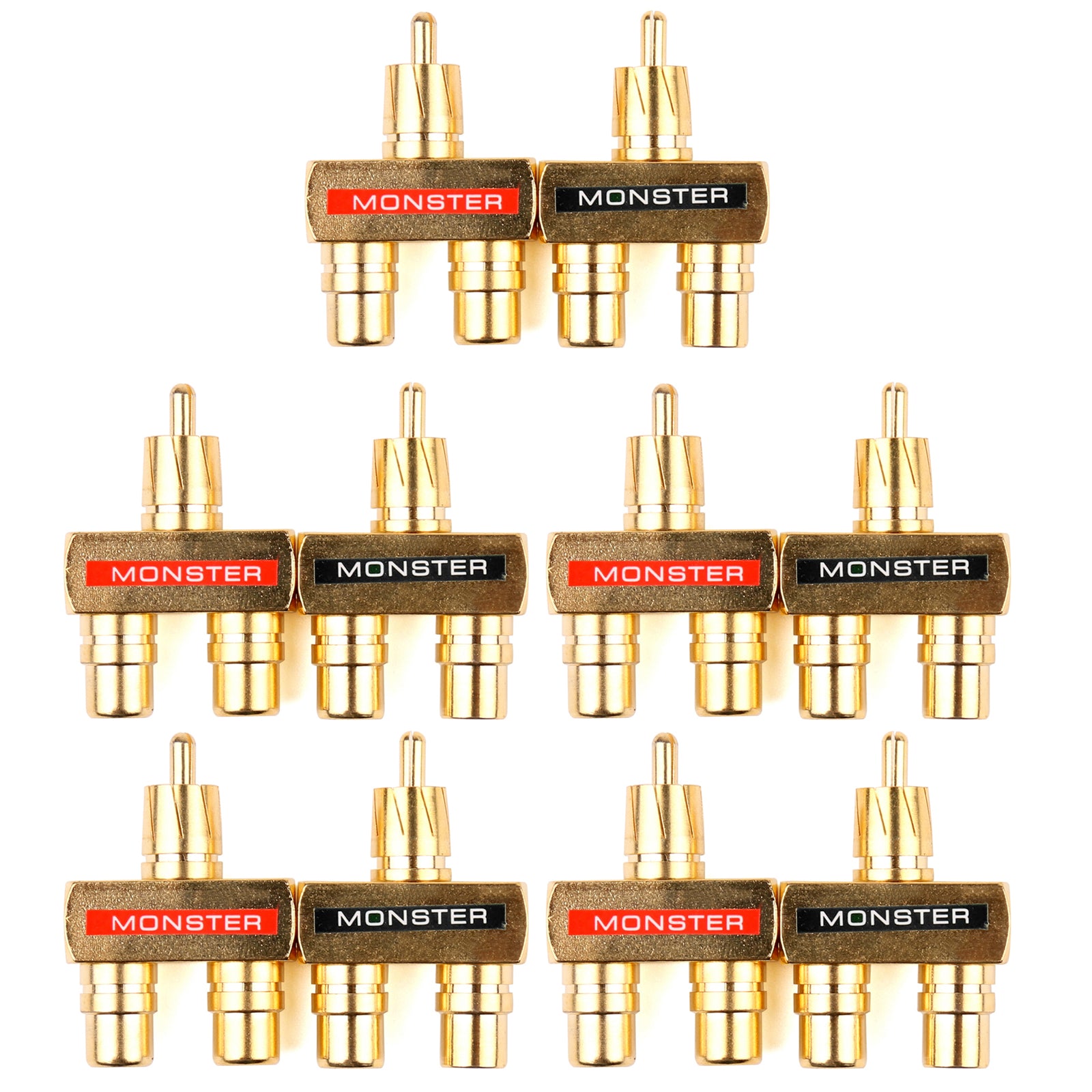 10 Pack Gold Plated RCA Audio Y Splitter Cable - 1 Male to 2 Female Connector Adapter for Home Theater, Car Audio & Speaker Systems