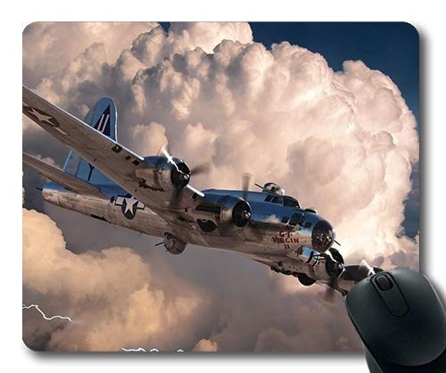 WWII Fighter Aircraft Mouse Pad with Non-Slip Rubber Base & Stitched Edges - Perfect for Gaming, Office & Home Computer Setup