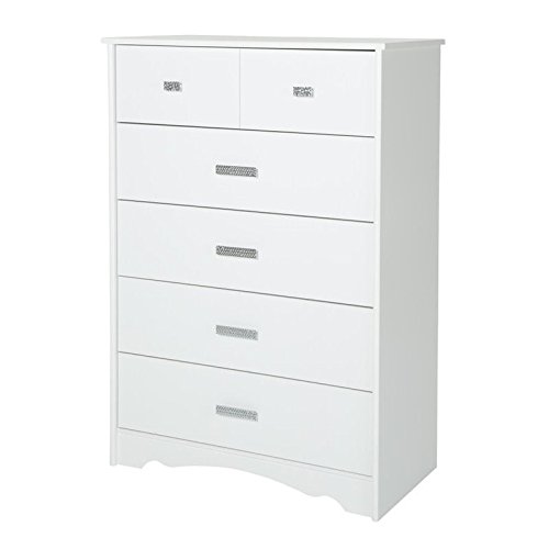 Pemberly Row 5-Drawer Wooden Dresser - Compact Bedroom Storage Organizer with Modern Design - White Chest for Closet & Home Organization | Perfect for Small Spaces, Dorm Rooms & Apartment Living