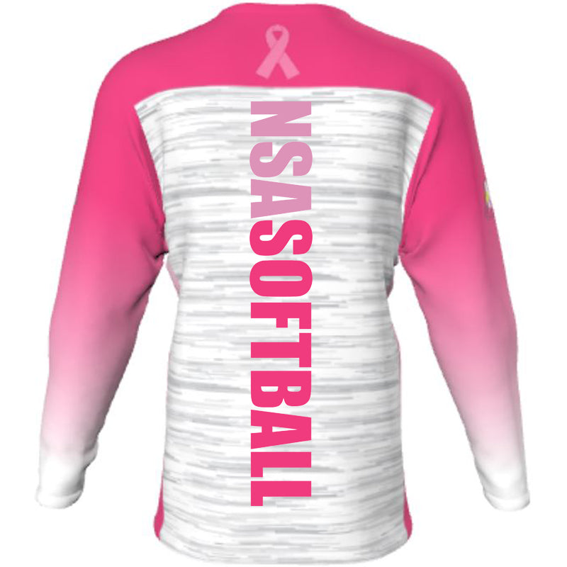 NSA Breast Cancer Awareness Sublimated Long Sleeve Shirt - Softball Team Uniforms & Fundraising Apparel for Women's Cancer Support Events