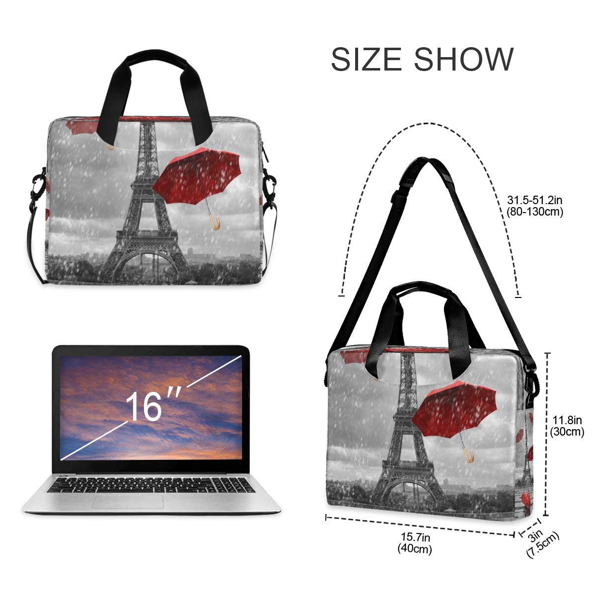 Paris Eiffel Tower Themed Laptop Bag for 13 14 15.6 Inch MacBook & Tablet - Waterproof Shoulder Briefcase with Padded Sleeve - Perfect for Work, Travel & Business Meetings