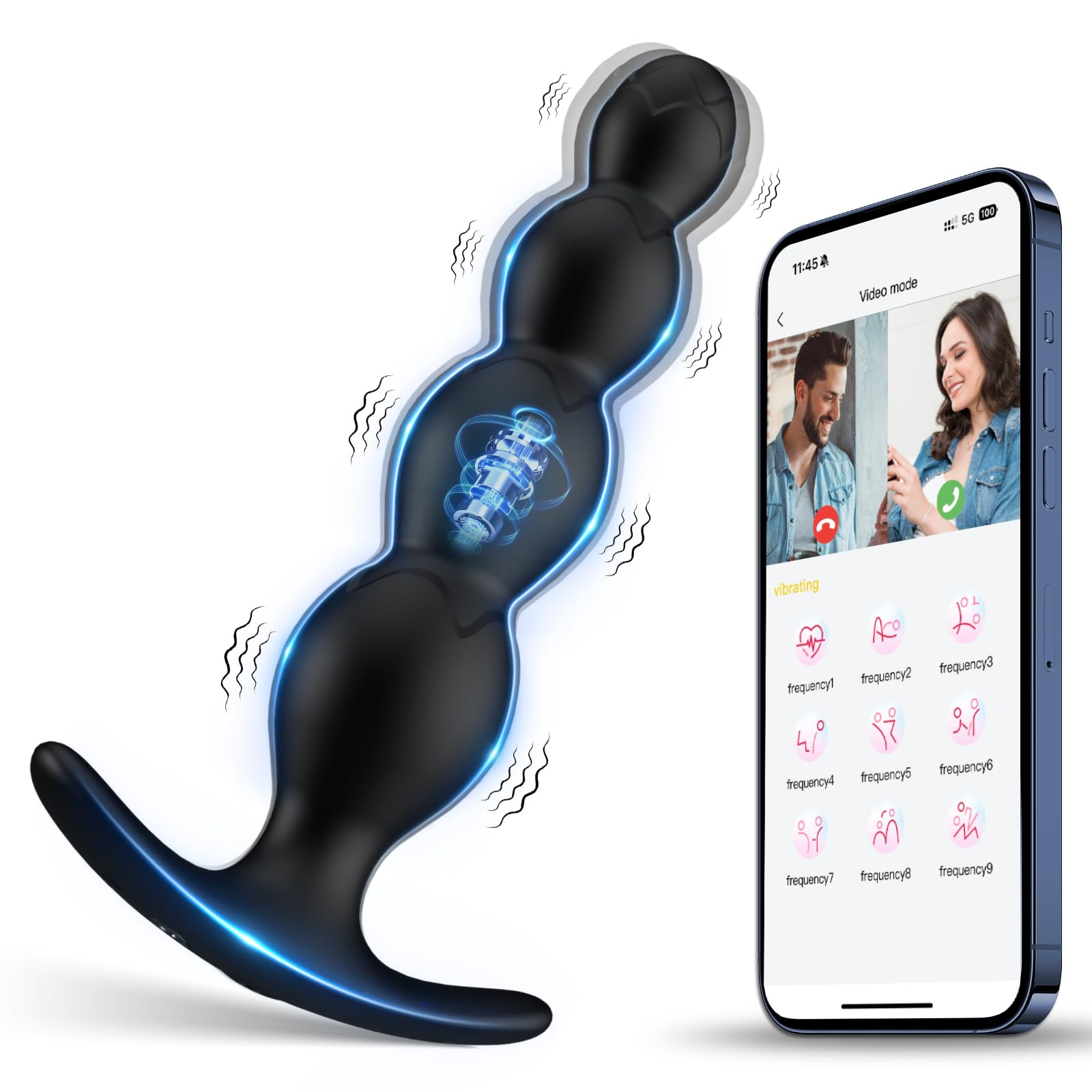 Remote Control Vibrating Anal Beads & Prostate Massager - 9 Powerful Vibration Modes, Flexible Silicone Sex Toy for Men, Women & Couples | App-Controlled Adult Toy for Solo Play & Partnered Intimacy