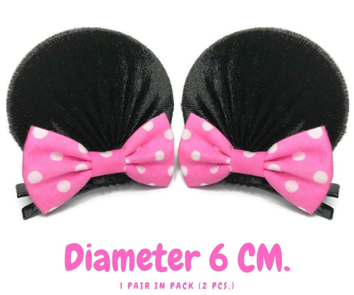 Pink Polka Dot Mouse Ears Hair Clips with Alligator Clips - Cute Hair Accessories for Disney Theme Parks, Costume Parties & Cosplay (Style M12)