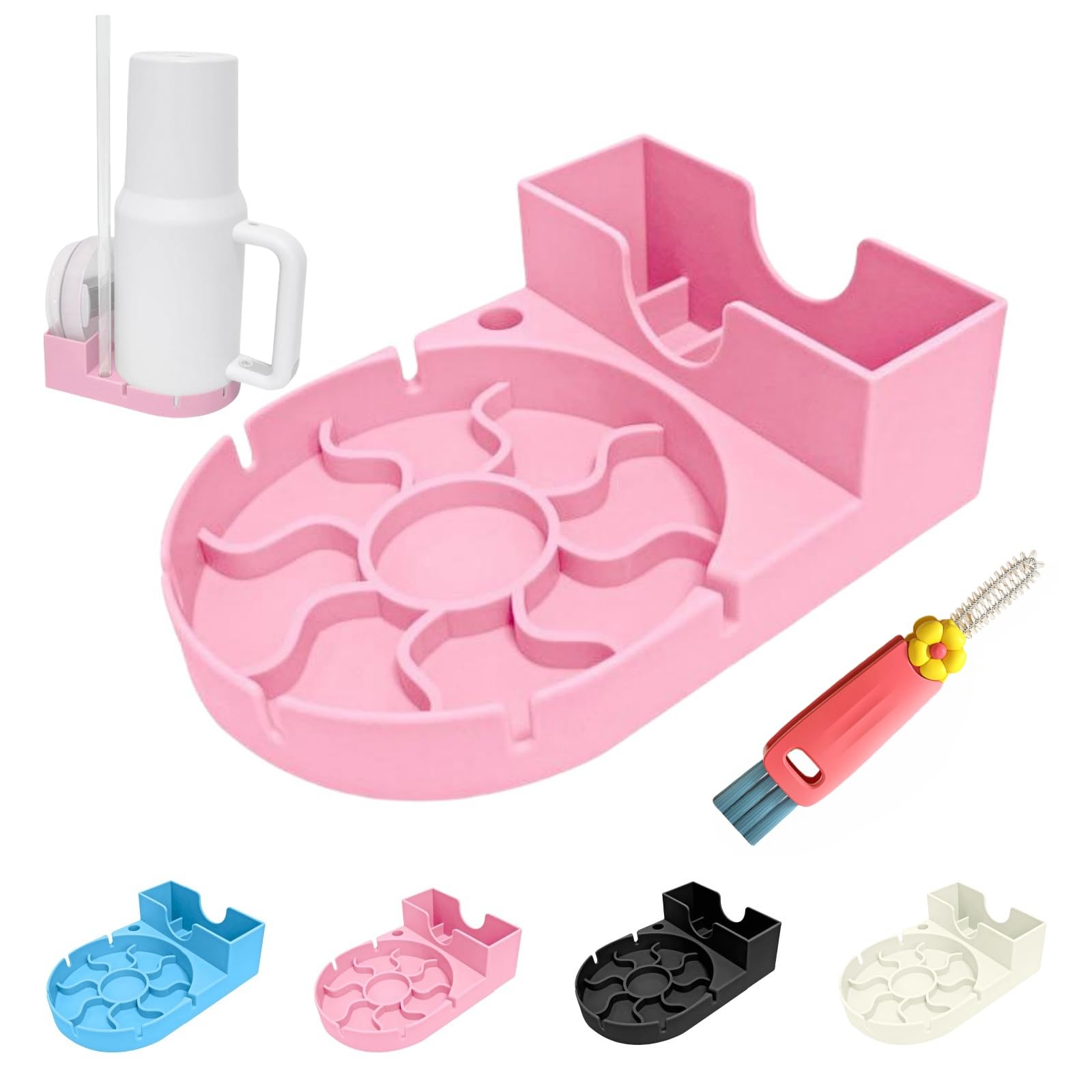 **Stanley Cup Silicone Bottle Drying Rack - Space Saving Tumbler & Water Bottle Holder for Mugs, Glasses, Baby Bottles - Includes Multifunctional Brush (Pink) - Perfect for Kitchen, Office, Dorm & Travel**
