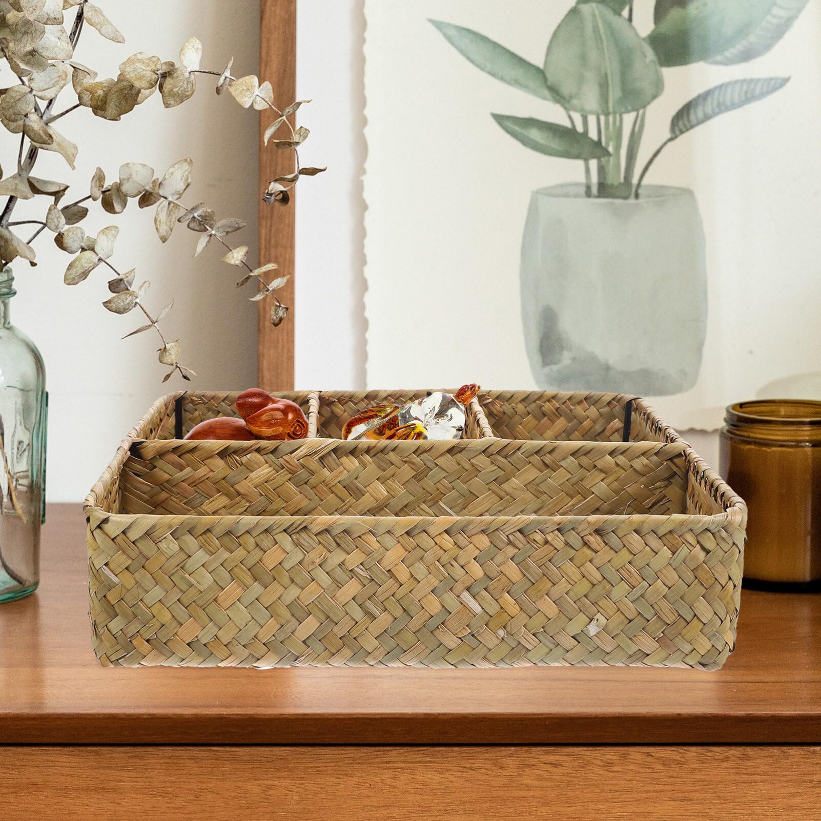 HEMOTON Seagrass Storage Basket - Natural Desktop Organizer for Snacks, Toys, Sugar Packets & Fruits | Eco-Friendly Home Decor & Kitchen Storage Solution | Perfect for Living Room, Office or Nursery Organization