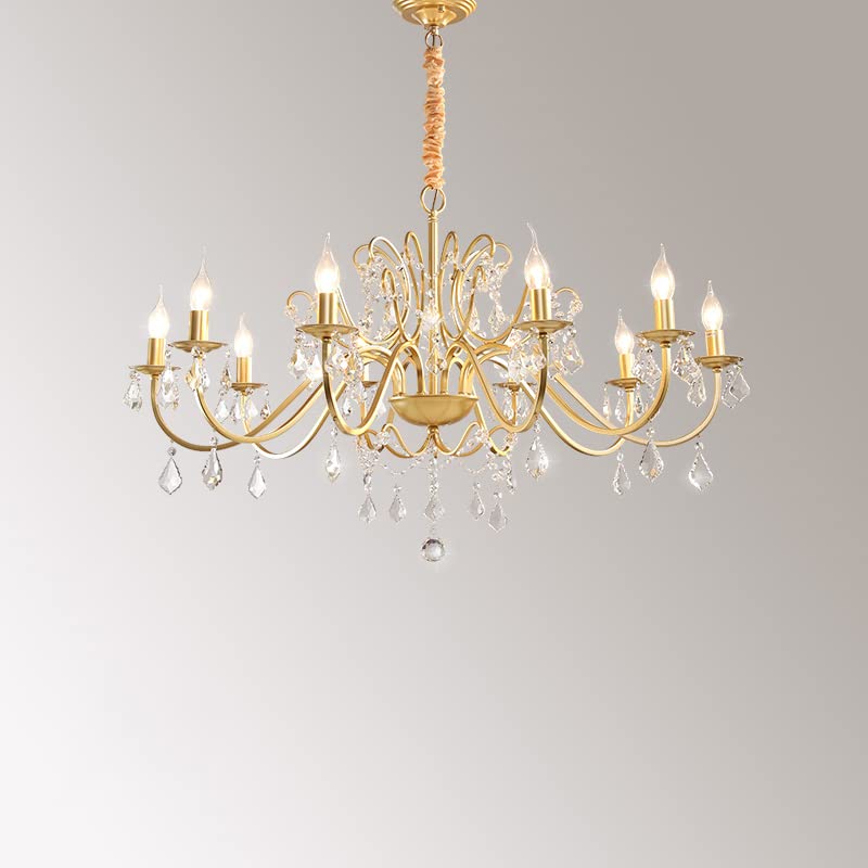 European Modern Crystal Chandelier - 10-Light LED E14 Candle Hanging Lamp with Cloth Shade (Warm White) - Vintage Ceiling Light for Dining Room, Living Room, Bedroom & Wedding Decor