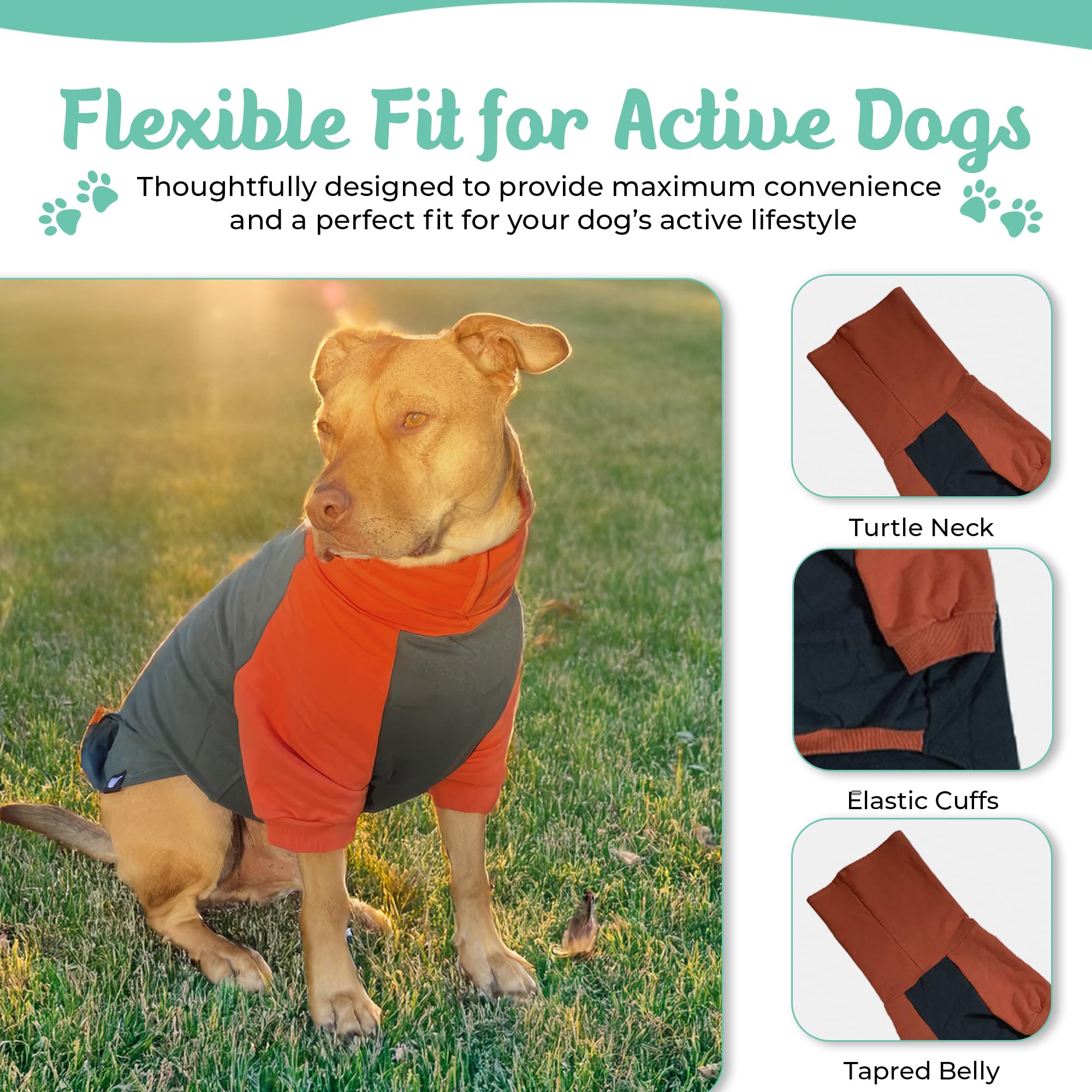 Pitbull Large Dog Sweater - Dark Green & Orange Warm Dog Sweatshirt for Cold Weather - Cozy Winter Apparel for Big Dogs - Perfect for Outdoor Walks & Indoor Lounging
