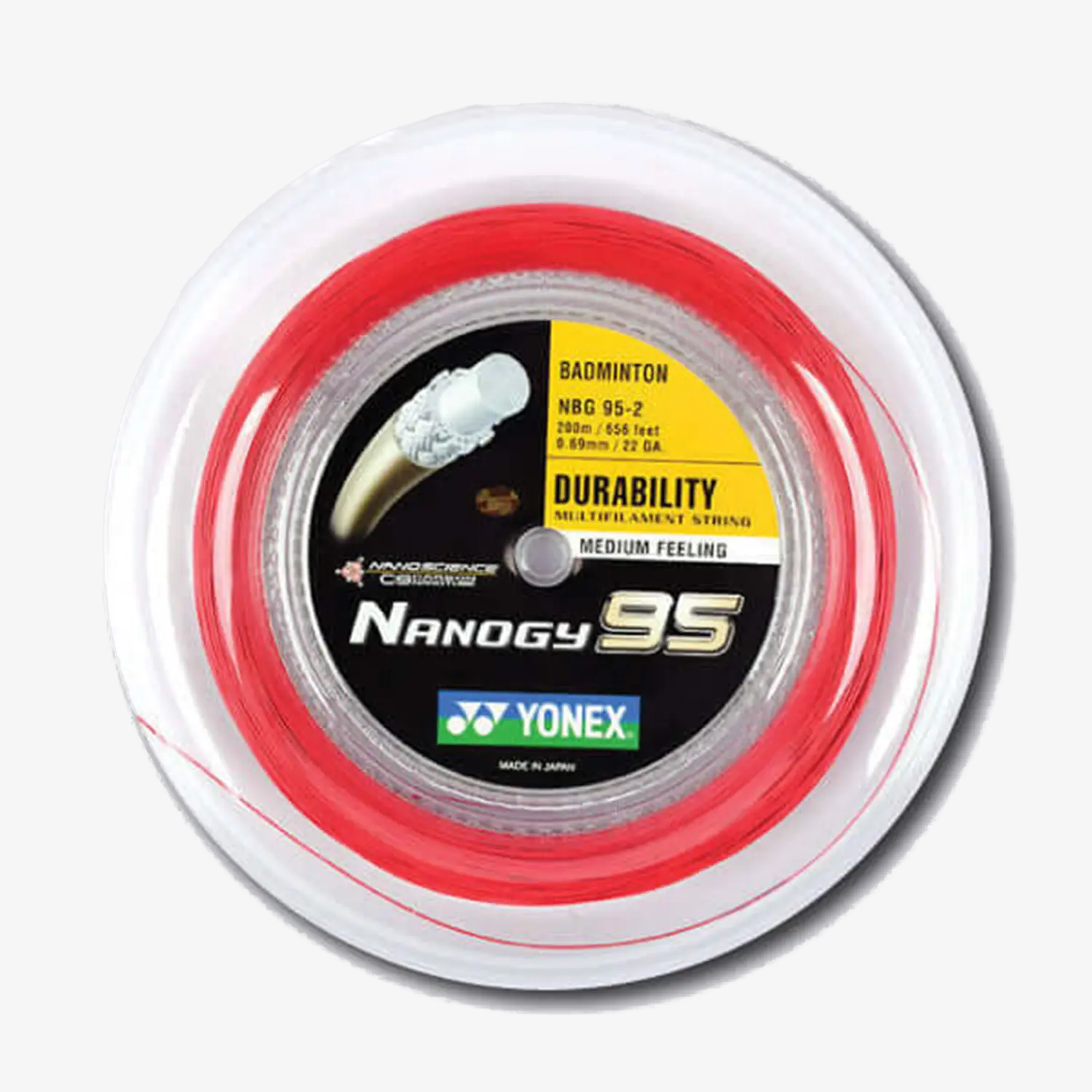 Yonex Nanogy 95 Badminton String 200m Red - High Performance Badminton Racket String for Professional Players & Tournament Use