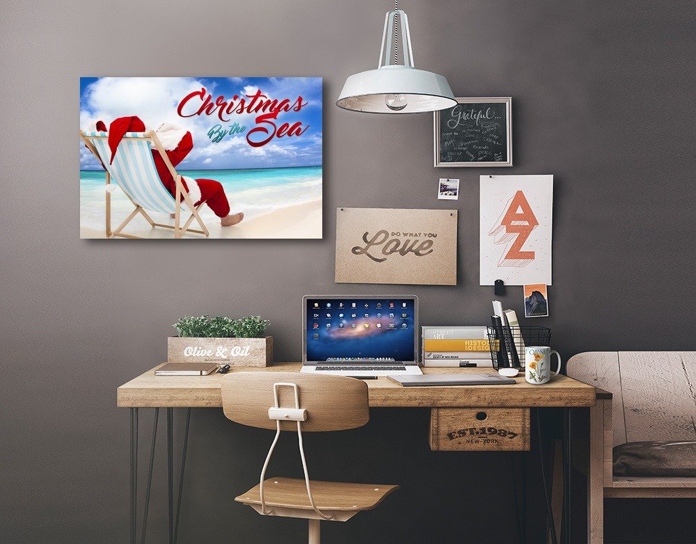 Santa on the Beach Wall Art - 16x24 Wrapped Canvas Christmas Decor for Coastal & Holiday Home Decoration | Perfect for Living Room, Bedroom, or Beach House