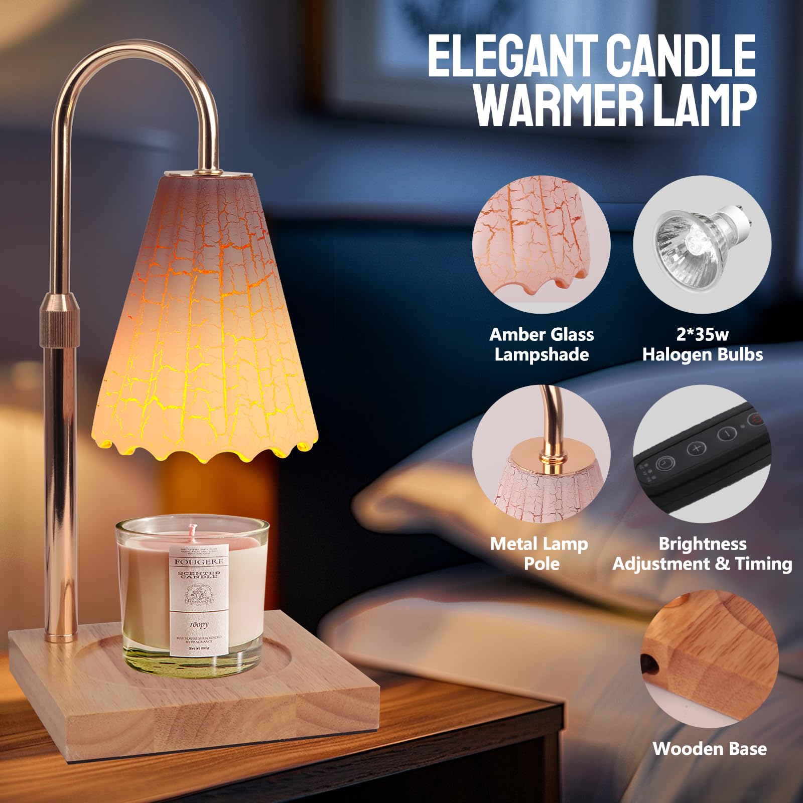 Electric Candle Warmer Lamp with Dimmer & Timer - Plug-in Wax Melter for Jar & Scented Candles, 2 Color-Changing Bulbs - Perfect for Home, Office, Bedroom & Relaxation
