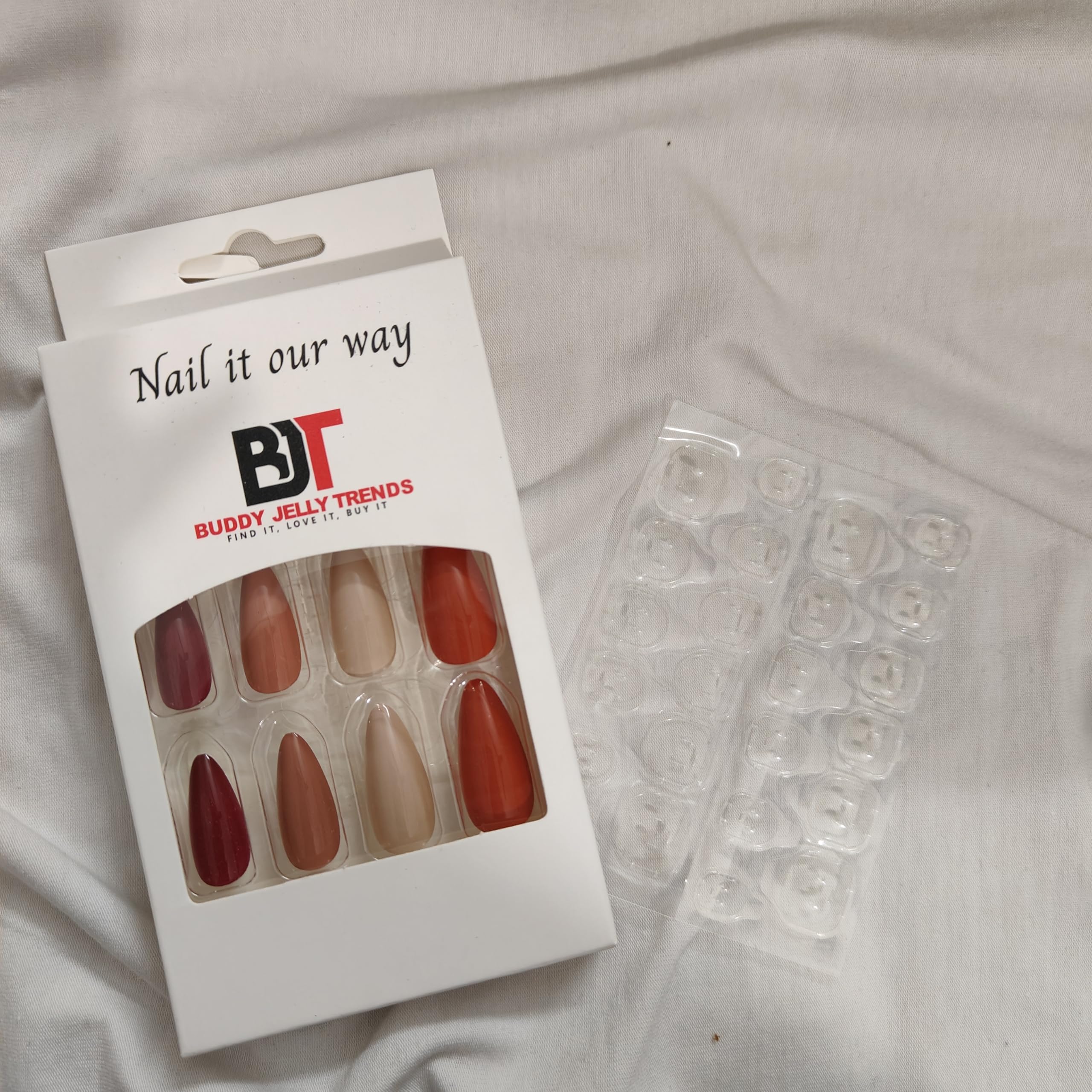 Buddy Jelly Trends Premium 24pcs Stick-on Nails Set - Reusable & Unbreakable Fake Nails with Easy Glue Tab Application | Perfect for Parties, Weddings, and Special Occasions (AD1979)