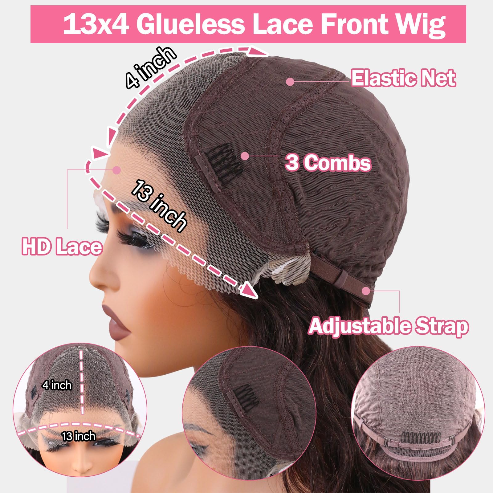 13x4 HD Lace Front Wig Human Hair Pre Plucked 180% Density Deep Water Wave Brazilian Remy Hair Lace Front Wig for Black Women - 34 Inch Natural Dark Brown | Perfect for Daily Wear, Parties & Special Occasions
