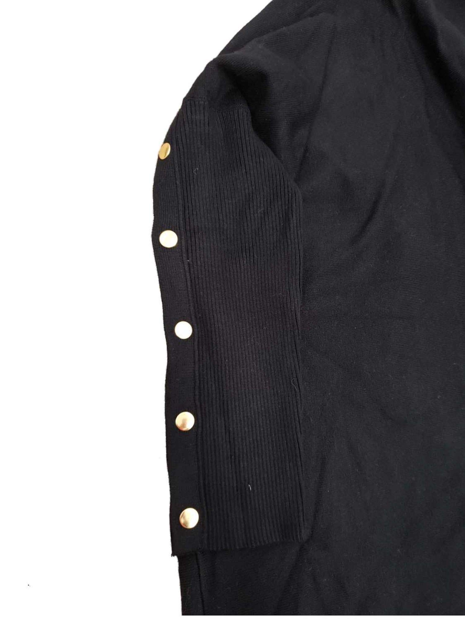 Women's Plus Size Black V-Neck Button Sleeve Winter Sweater Top 1X - Cozy Casual Wear for Work, Office & Holiday Outfits
