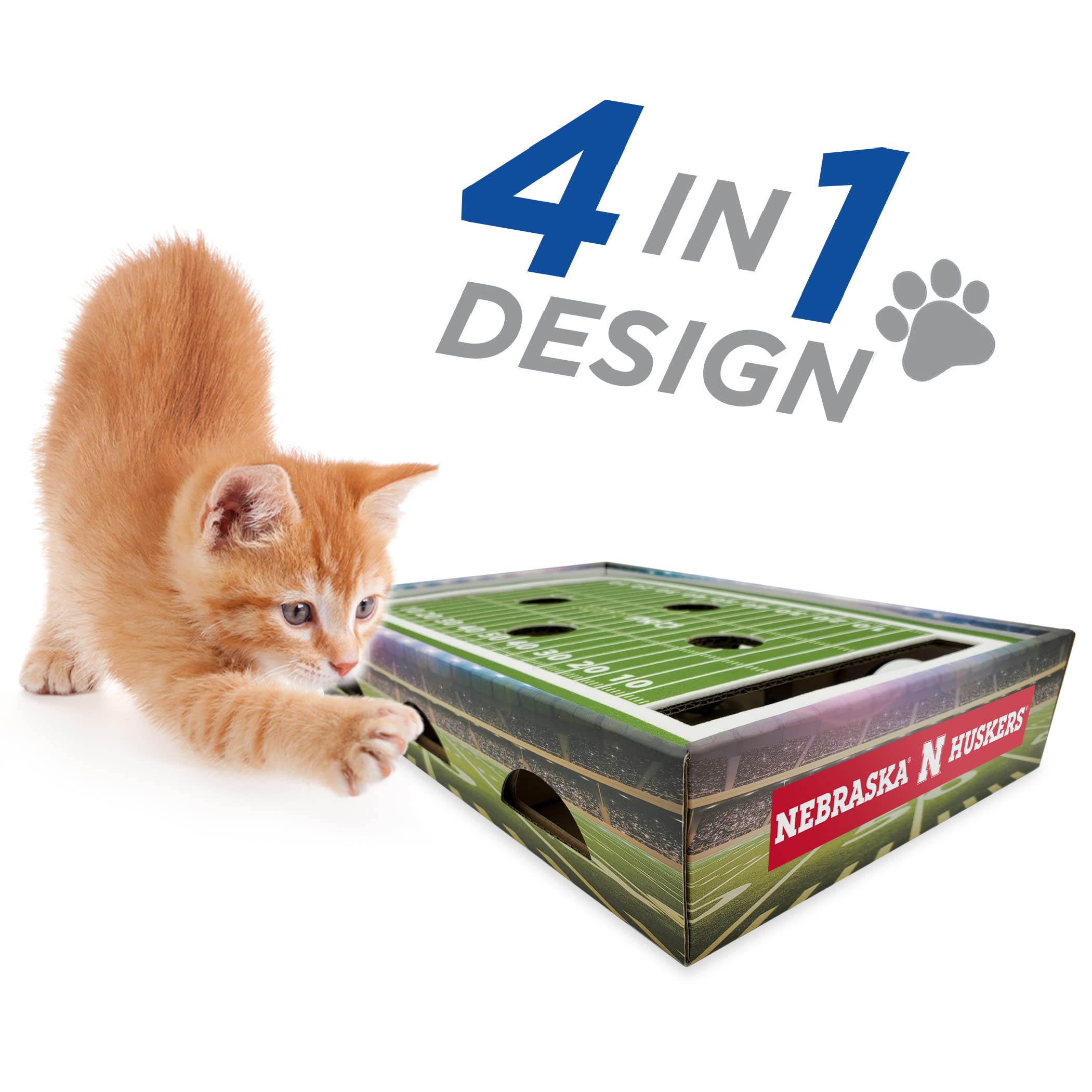 NCAA Nebraska Cornhuskers Cat Scratcher Box - Football Field Design Pet Toy with Lounge | Durable Cat Scratcher for Indoor Play | Perfect Game Day Gift for Cornhuskers Fans