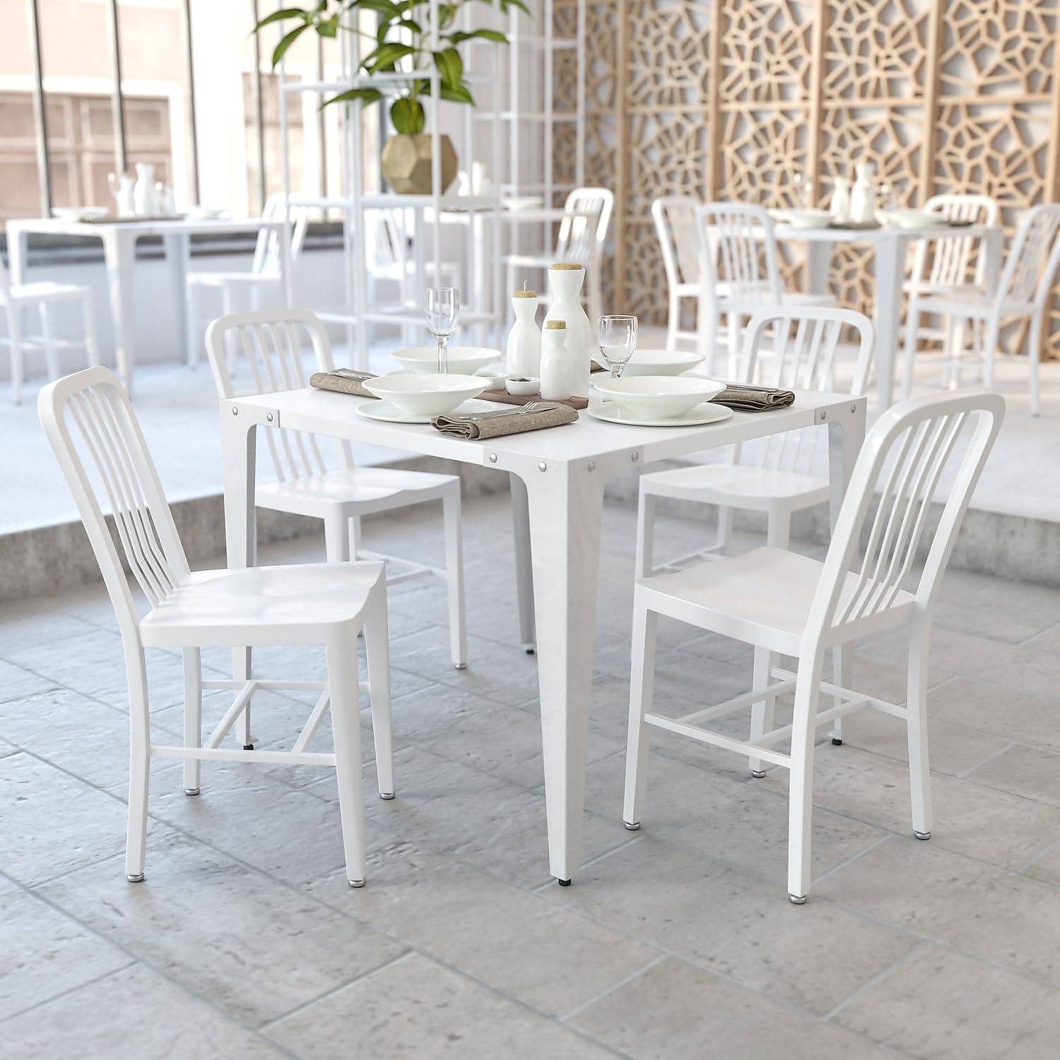 Flash Furniture Gael Commercial Grade 2-Pack White Metal Indoor-Outdoor Stackable Chairs for Restaurants, Patios, and Events