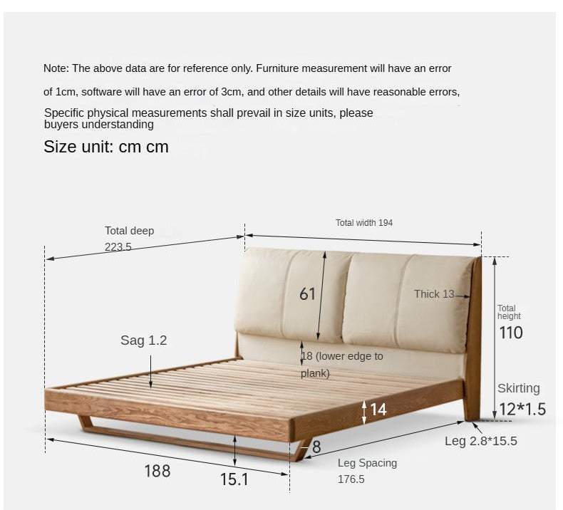Italian Light Luxury Oak & Ash Solid Wood Leather Upholstered Suspended Bed - Elegant Master Bedroom Furniture for Modern Home Decor