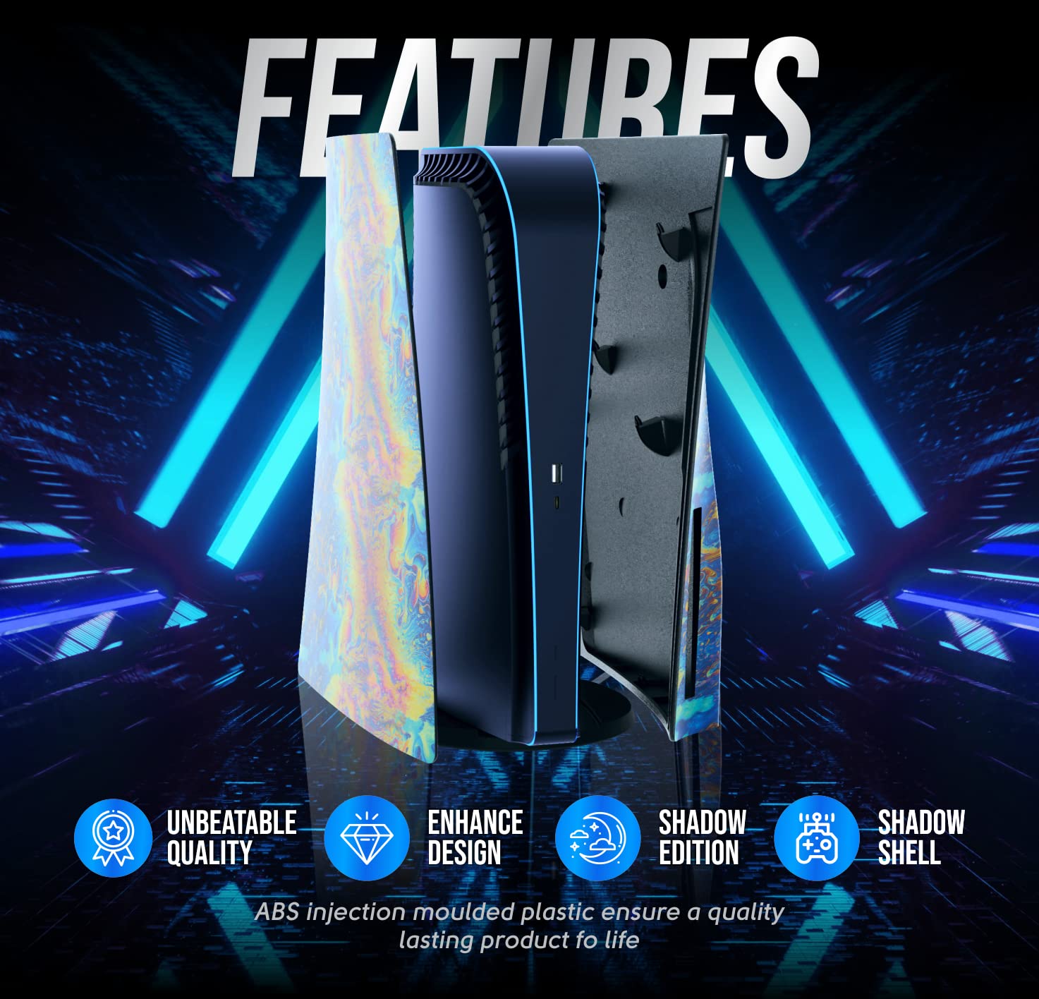 Custom Design Q-View PS5 Hydro Front Plate Cover for Disc Version – Premium PS5 Accessory for Gaming Setup & Console Customization