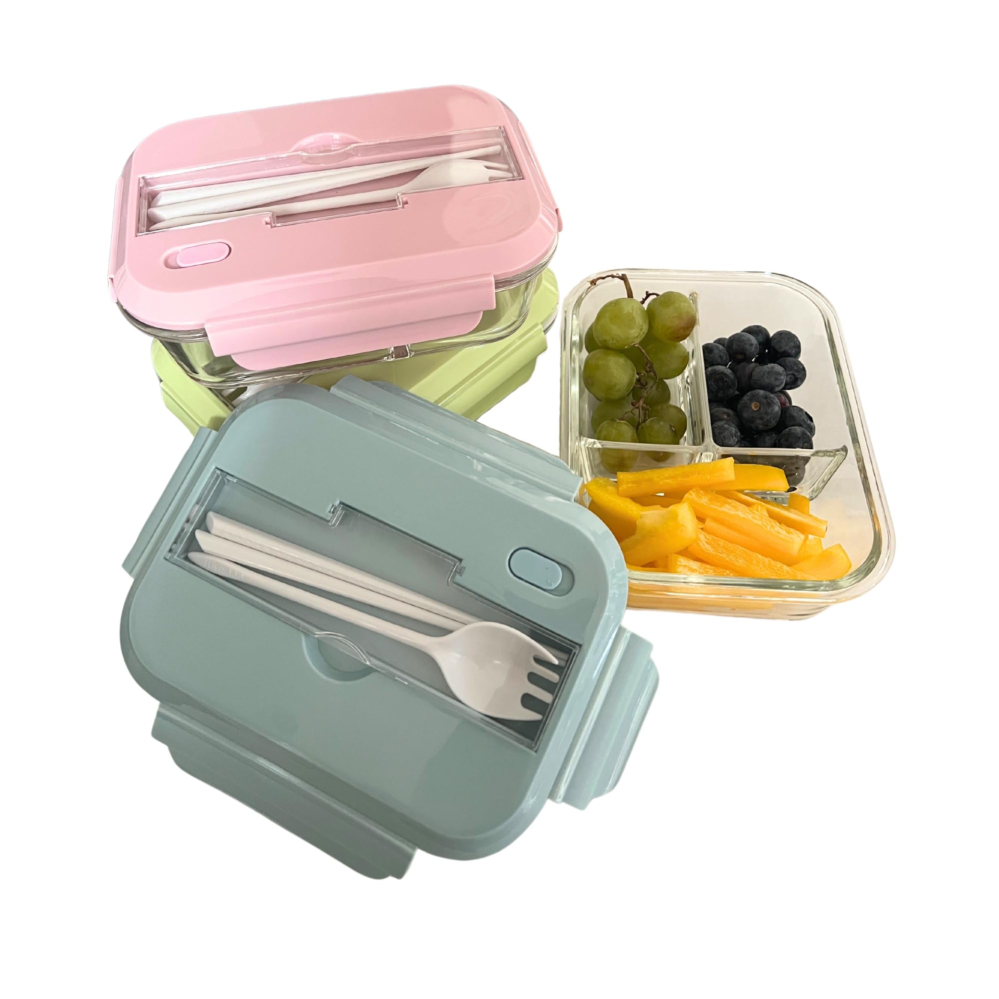THY COLLECTIBLES 36oz Glass Meal Prep Containers with Lids - Set of 3 Compartment Bento Boxes, Microwave & Freezer Safe, Leak Proof Food Storage for Lunch, Leftovers, Cooking | Perfect for Office, School, Picnics & Meal Prepping