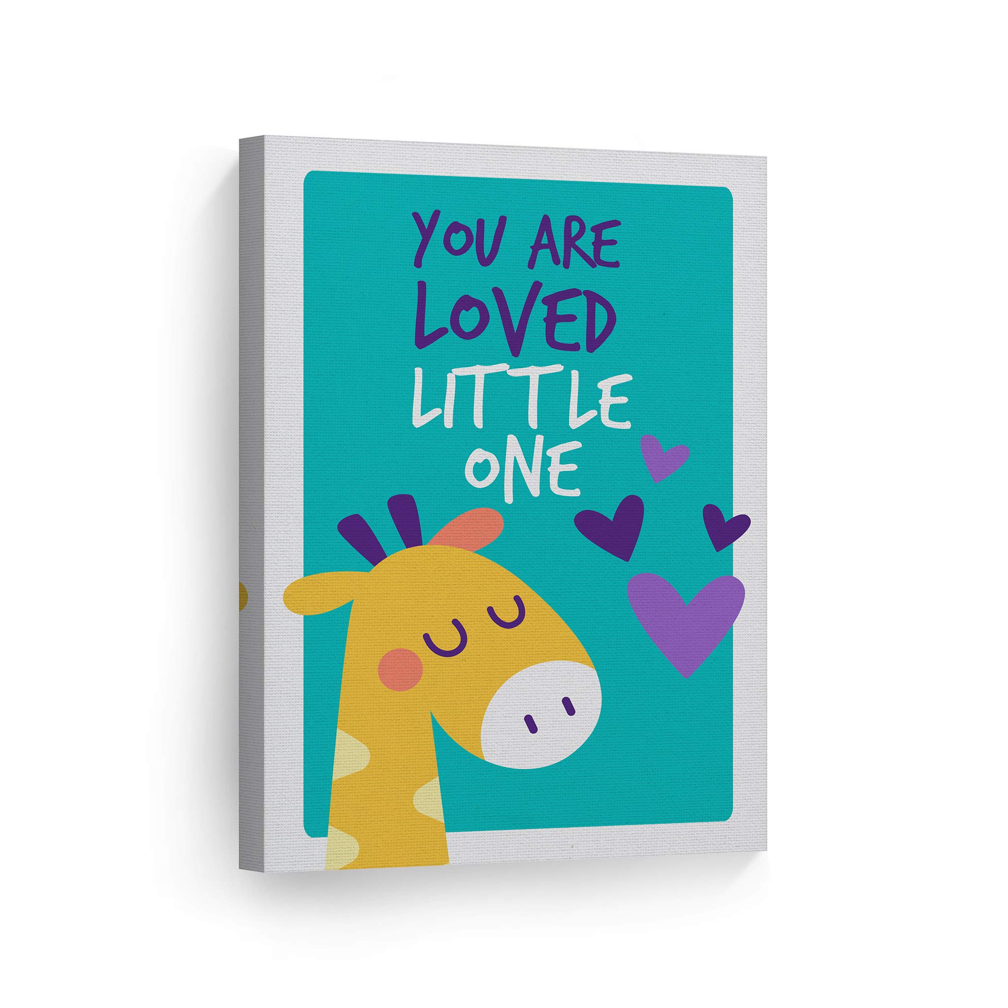 You Are Loved Little One Quote Wall Decor - Blue Background Canvas Print for Kids Room, Nursery & Baby Room - Ready to Hang 28x19 Inch - Made in USA | Perfect for Newborn Gifts & Nursery Wall Art