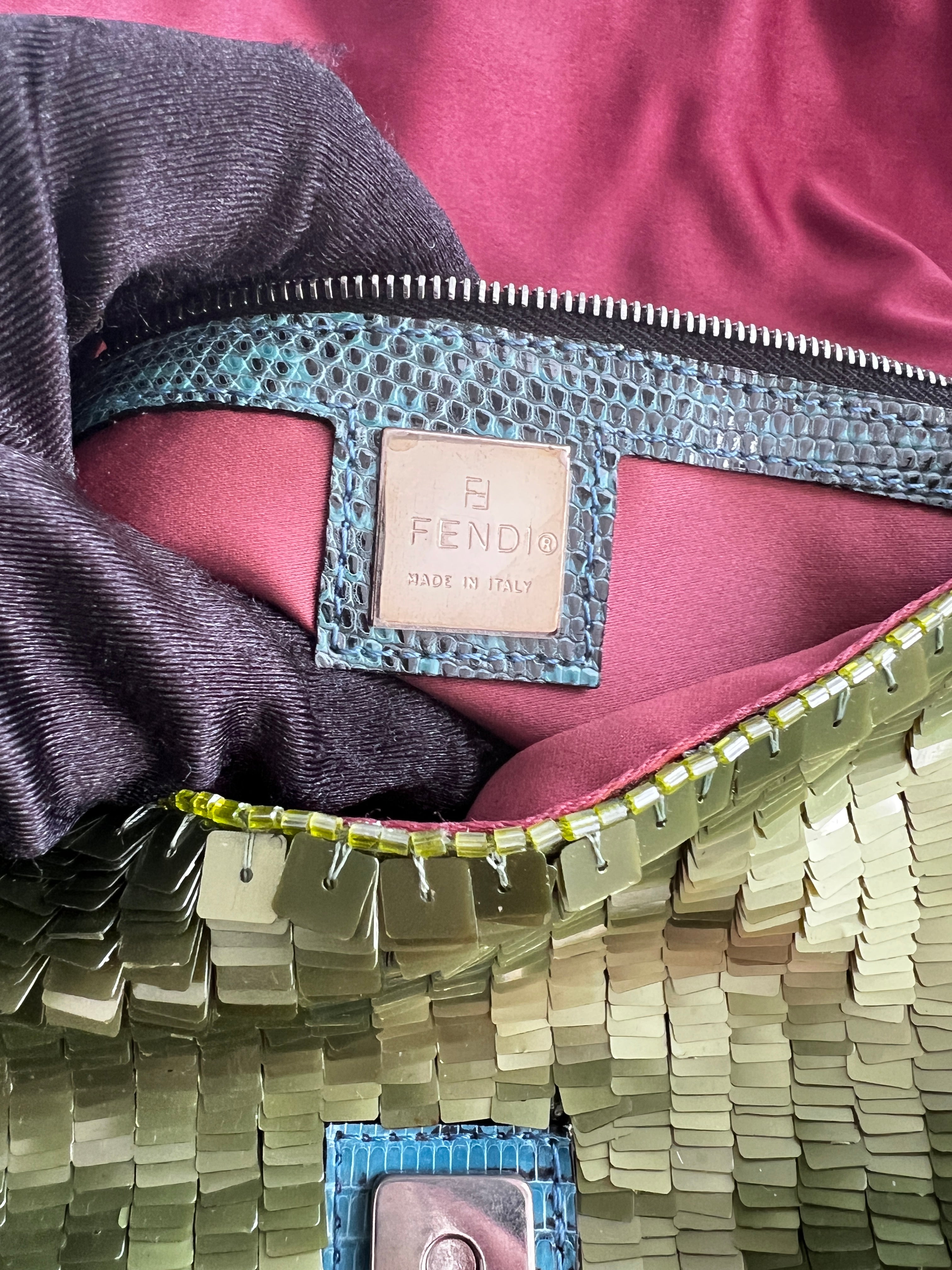 Vintage Fendi Green Sequin Baguette Bag - Luxury Designer Shoulder Bag for Women | Perfect for Evening Parties, Weddings & Special Occasions