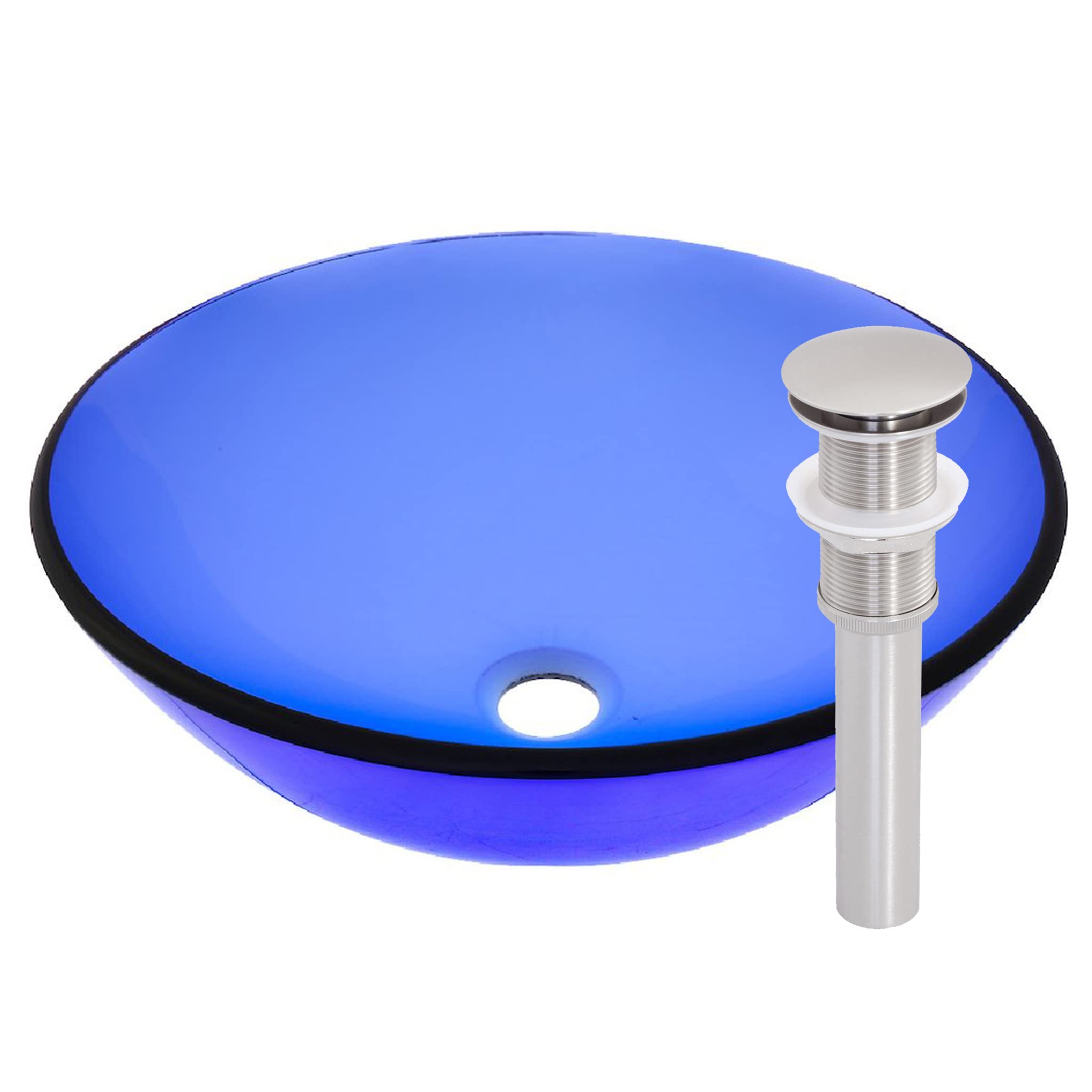 Novatto BLU Glass Vessel Bathroom Sink Set with Chrome Faucet - Modern Above Counter Vanity Basin for Bathroom Remodeling and Powder Room Upgrade