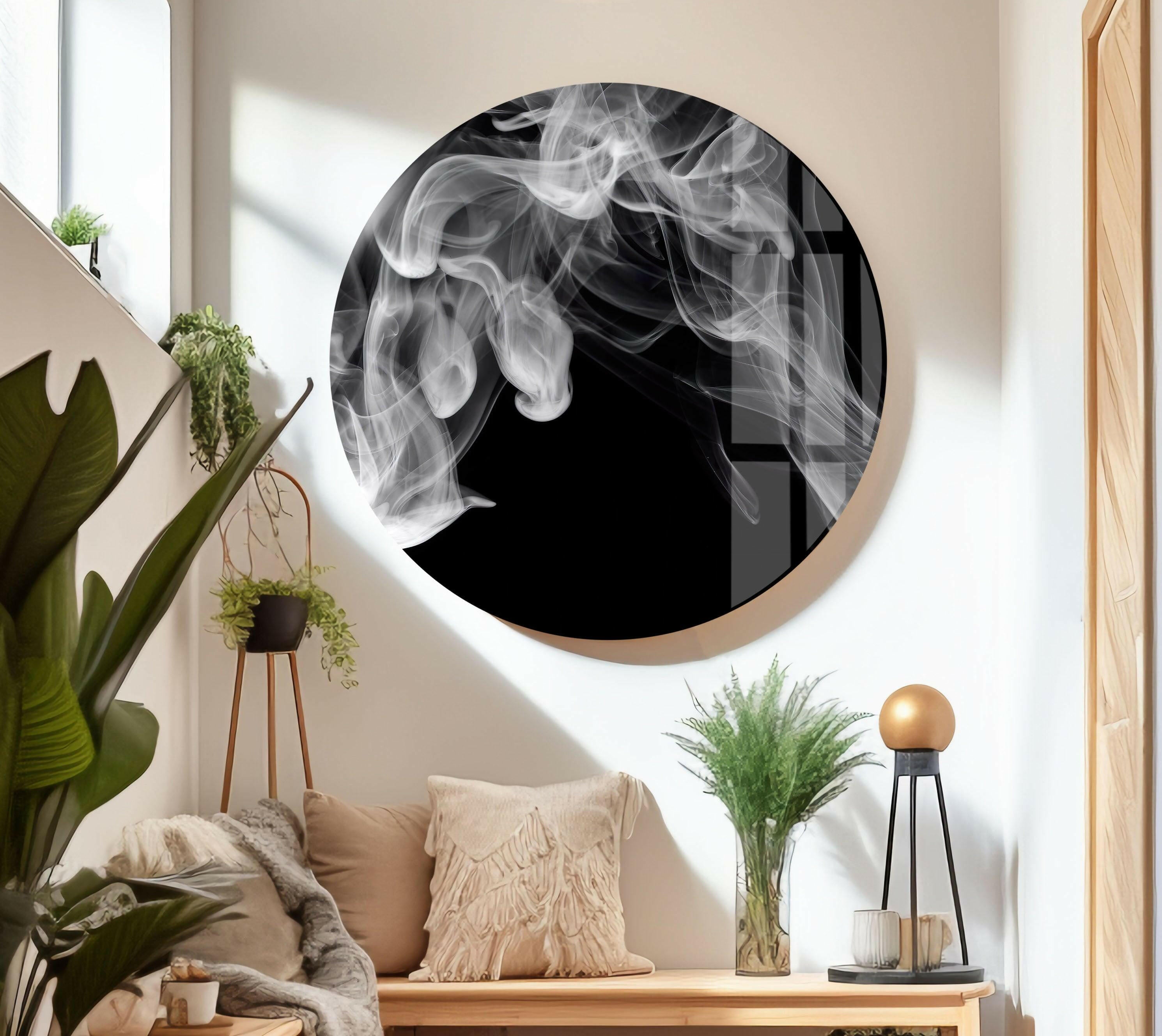 Black Smoke Glass Wall Art - Modern Abstract Home Decor for Living Room, Bedroom & Office - Elegant Handmade Glass Panel for Stylish Interior Design