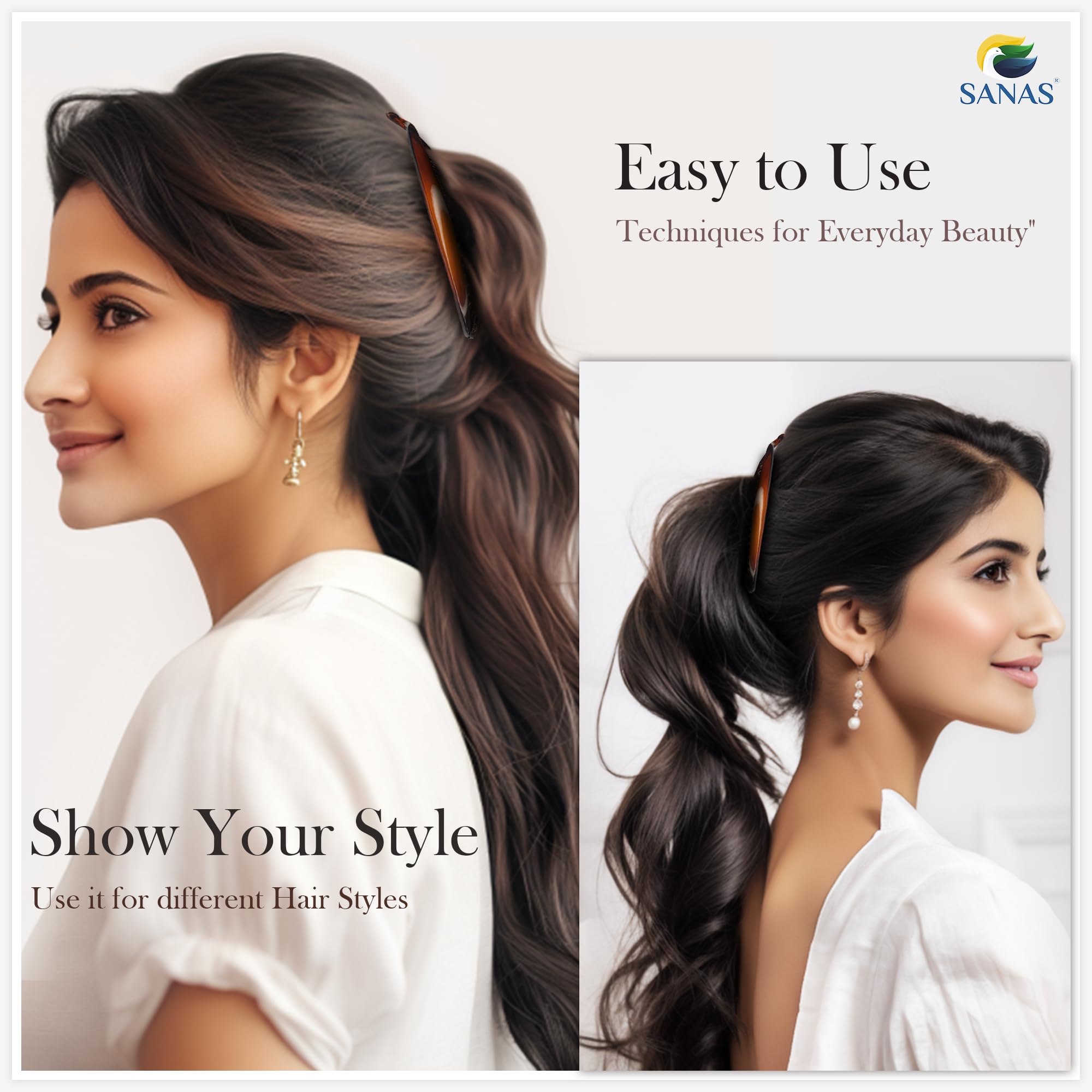 Sanas Fishtail Hair Clip - Banana Style Hair Accessories for Women & Girls - Multicolor Hair Clips for Everyday Wear, Parties & Weddings
