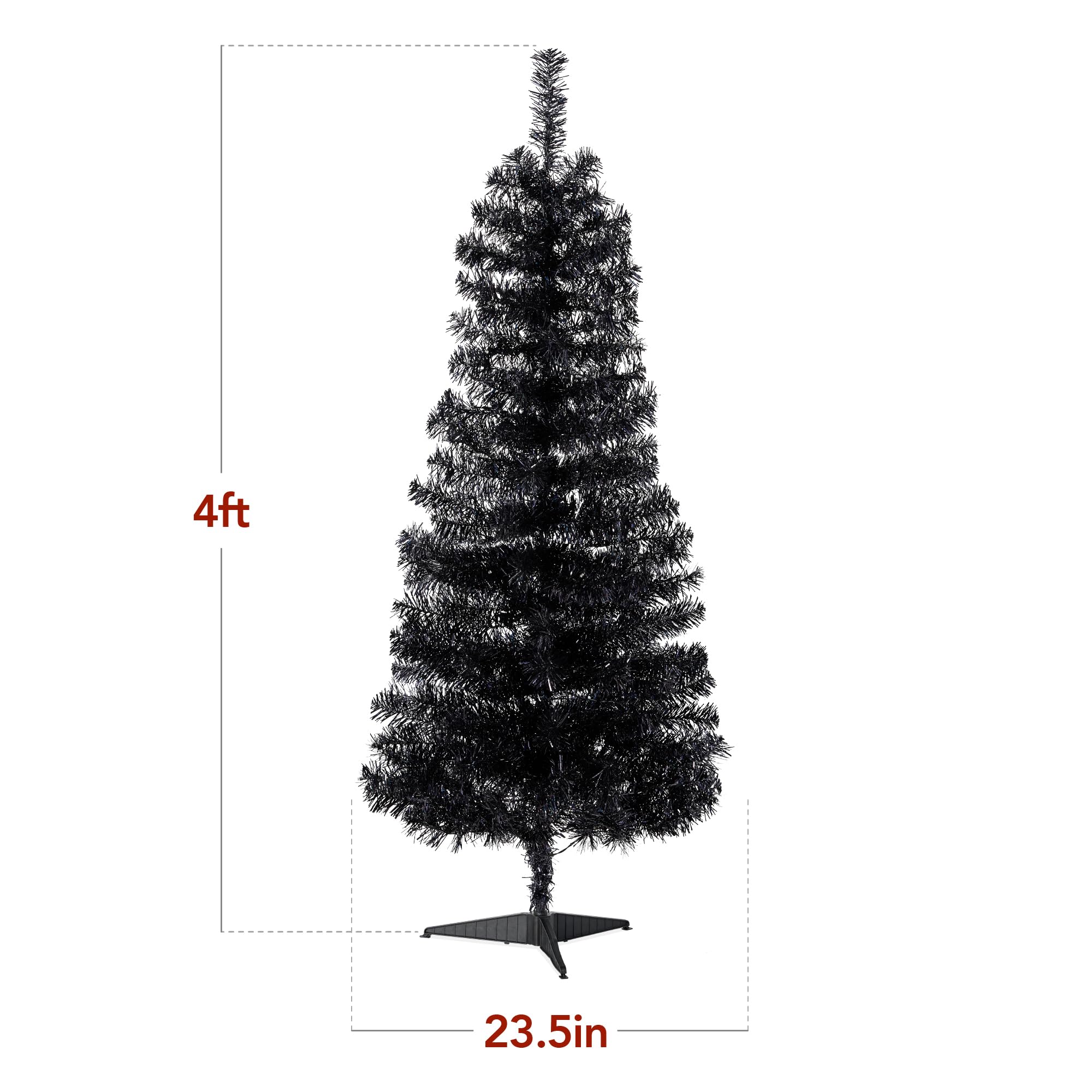 Best Choice Products 4ft Pre-lit Artificial Christmas Tree with Twinkling LED Lights - Black Tinsel Mini Tree for Kids, Apartments, Bedroom Decor | Perfect for Holiday Home, Office & Small Space Decorations