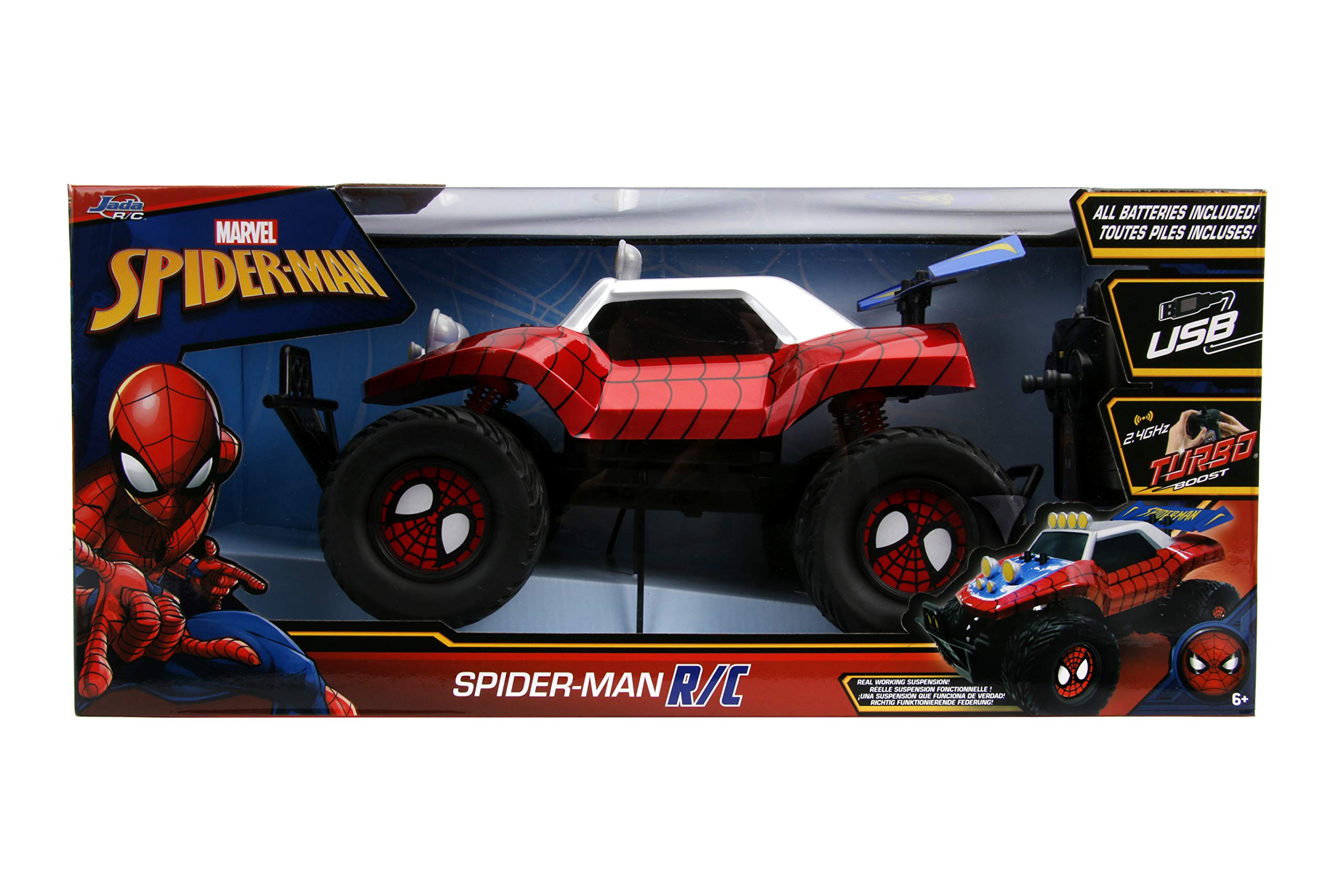 Jada Toys Marvel Spider-Man Buggy RC 1:14 Scale Radio Control Car - Remote Controlled Toy Vehicle for Kids & Collectors | Indoor & Outdoor Play, Gift for Marvel Fans