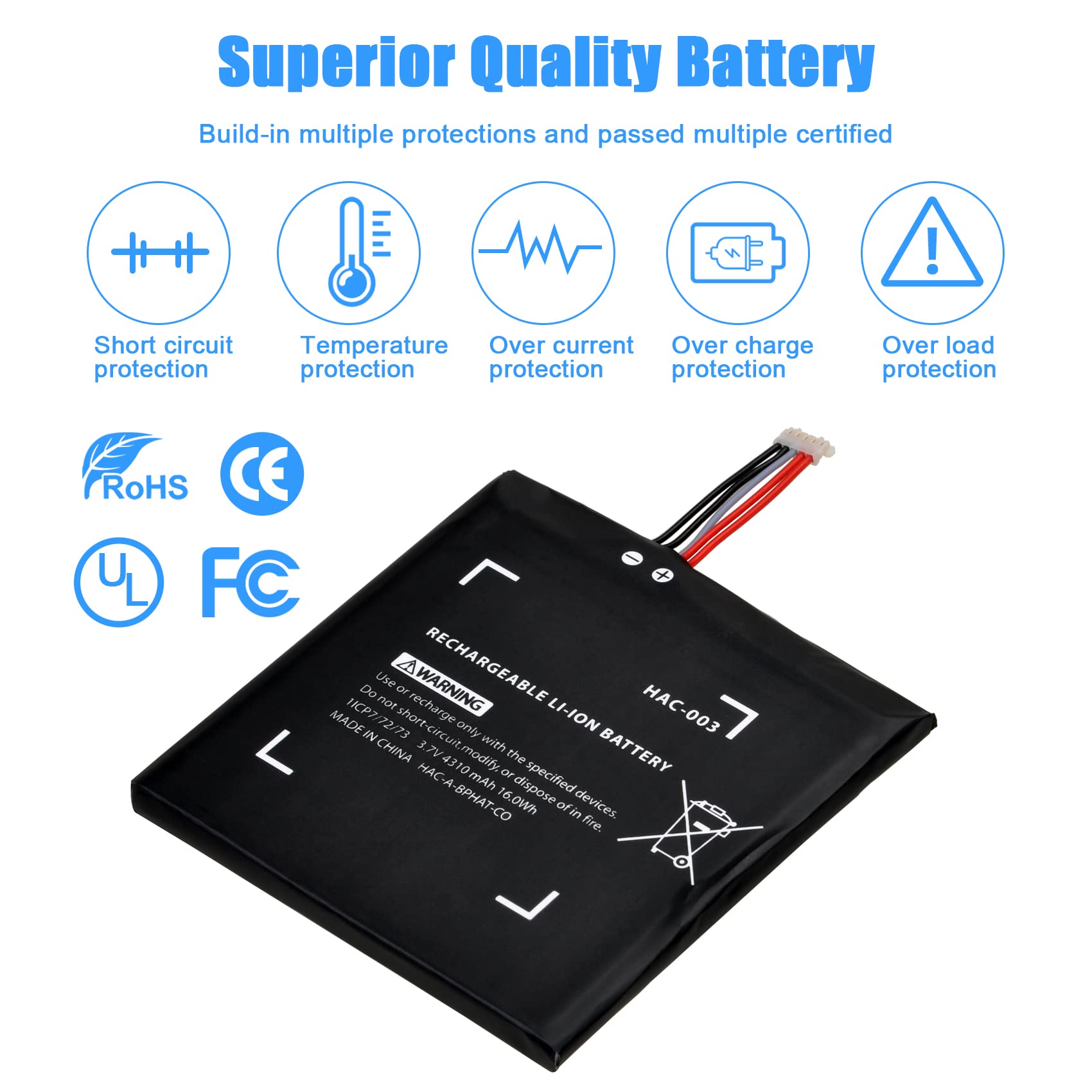 Original Nintendo Switch HAC-003 Battery Replacement - 3.7V 4310mAh 16Wh Internal Battery Pack for Switch Console (HAC-001) - Perfect for Gaming On-The-Go & Extended Play Sessions