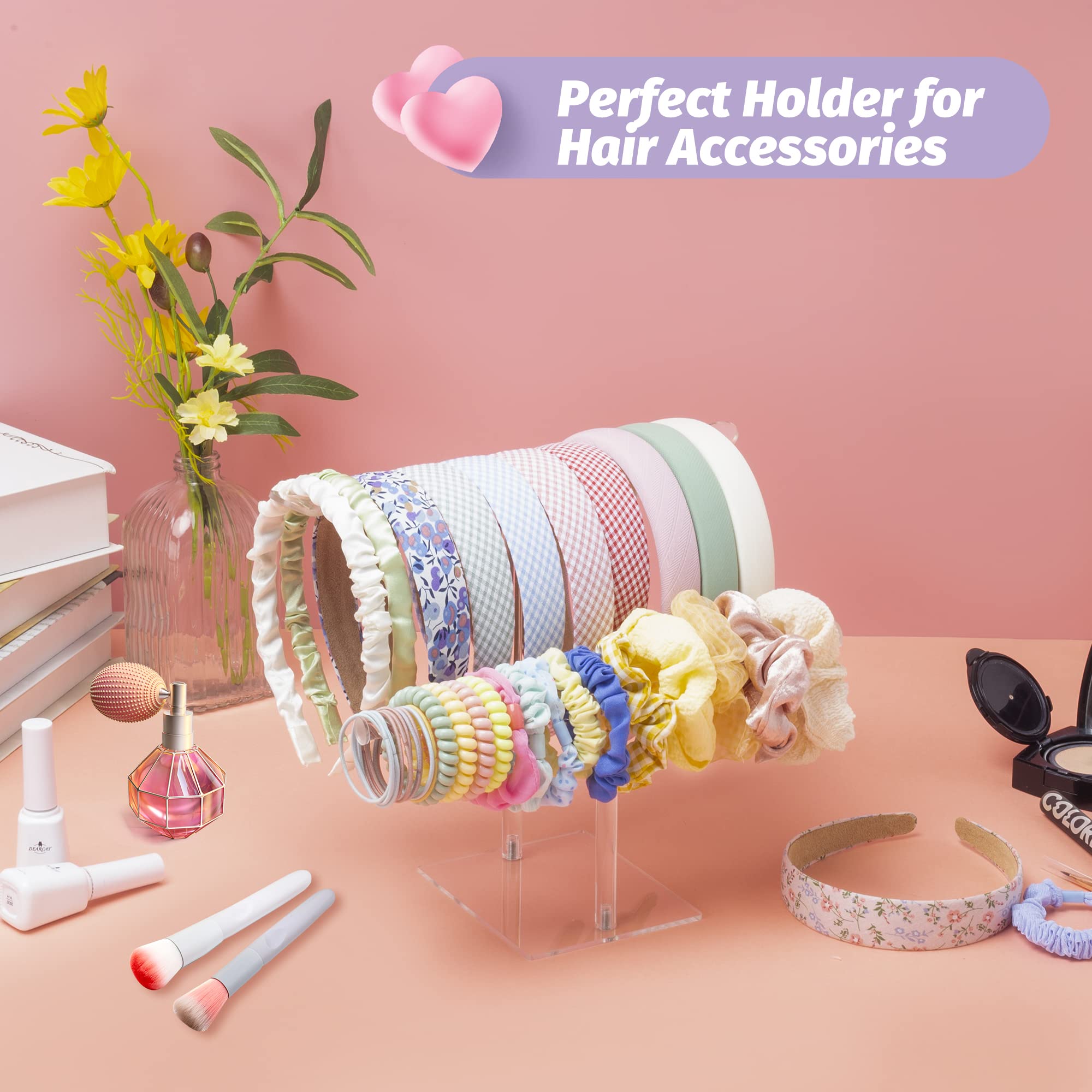 2-Tier Clear Acrylic Headband & Scrunchie Organizer - Hair Tie Storage Display Stand for Women & Baby Girls | Perfect for Bedroom, Bathroom & Travel Organization