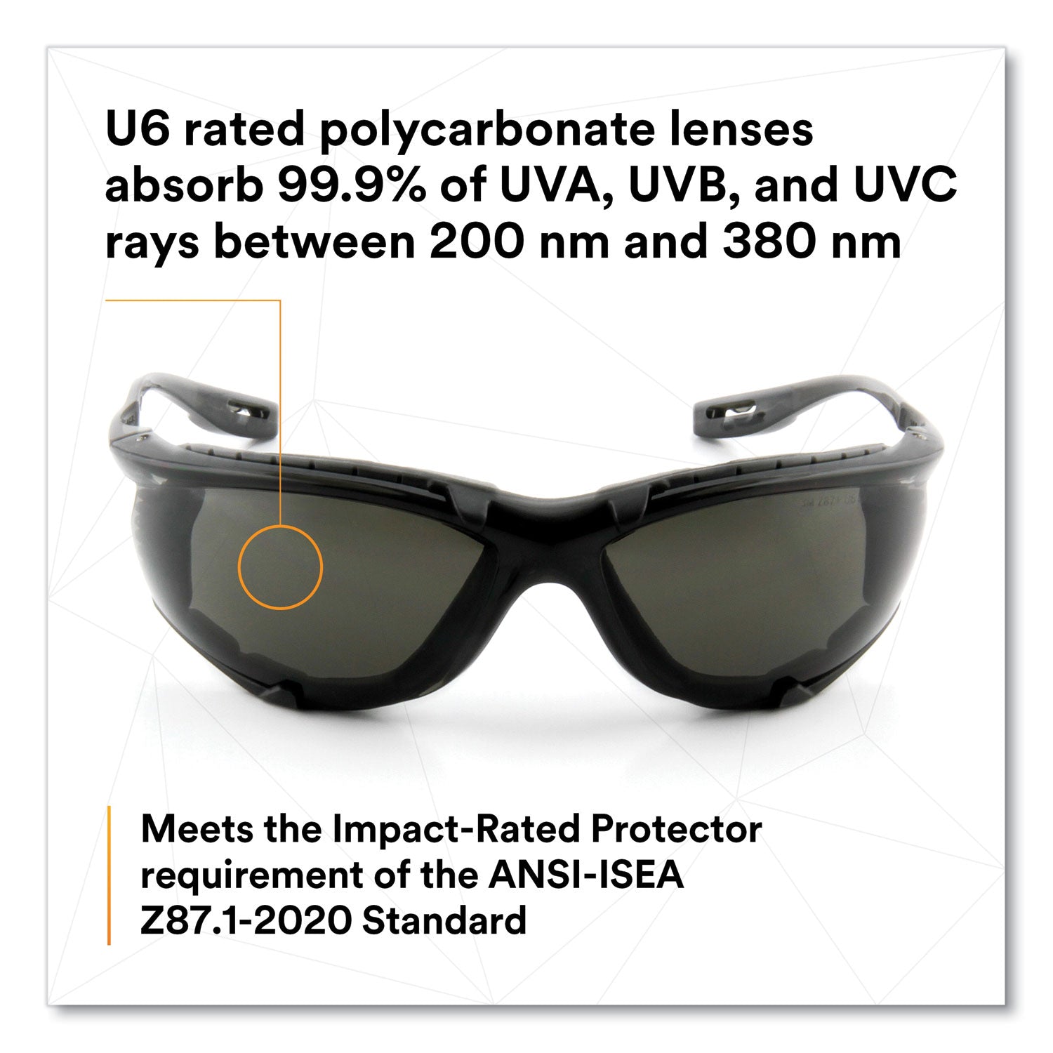 3M™ Virtua CCS Protective Safety Glasses with Foam Gasket - Black/Gray Plastic Frame & Gray Polycarbonate Lens - ANSI Z87.1 Certified for Workplace, Construction, and DIY Projects