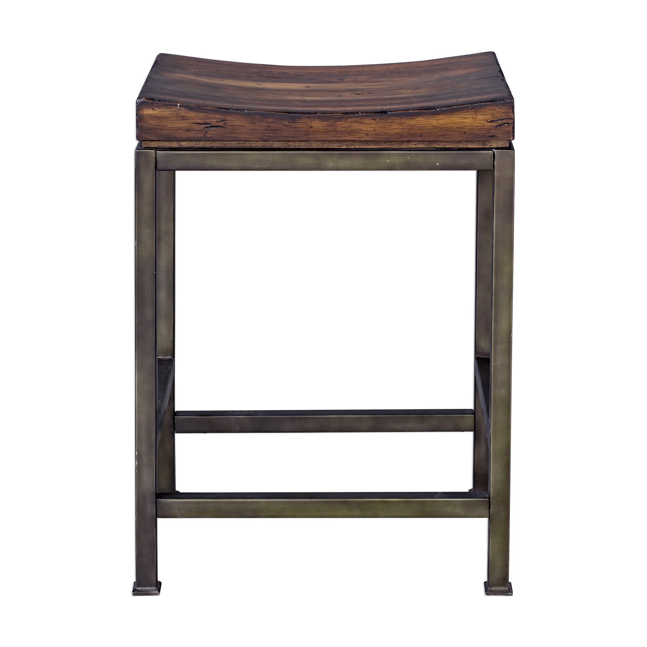 Beck Wood Counter Stool - Dark Brown & Black Wooden Bar Stool for Kitchen Island, Breakfast Nook, and Home Bar - Rustic Modern Dining Chair with Comfortable Seat