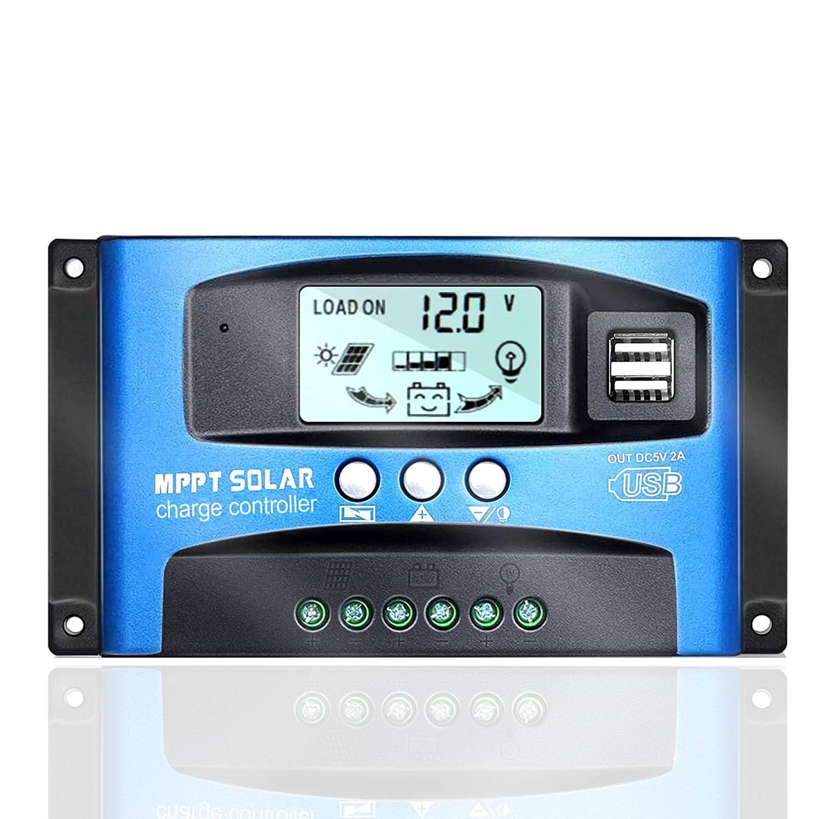 100A MPPT Solar Charge Controller for 12V/24V Batteries - Dual USB Ports, LCD Display, Intelligent Regulator for Solar Panels | Perfect for RV, Marine, Off-Grid & Home Solar Systems