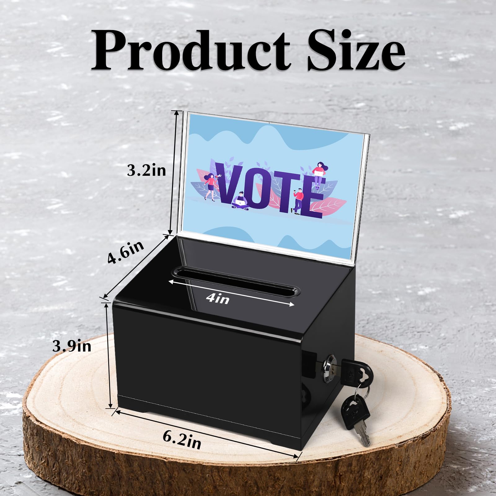 VOISEN Lockable Acrylic Donation Box with Sign Holder - 6.2x4.6x3.9 Inch Secure Ballot Box for Fundraising, Voting, Schools, Bars & Charity Events - Ideal for Cash Donations, Suggestions & Community Voting