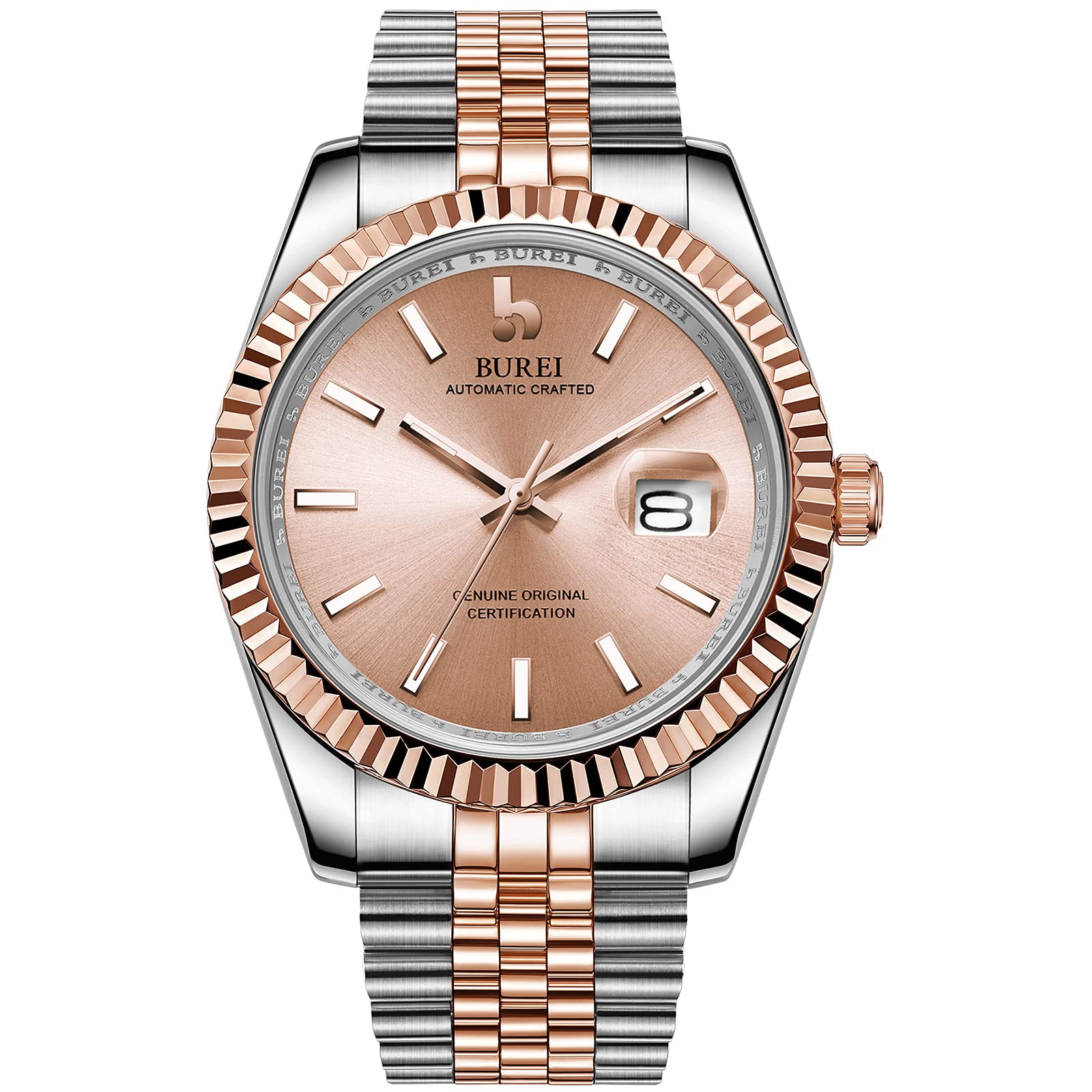 BUREI Men's Luxury Stainless Steel Waterproof Watch with Sapphire Crystal - Classic Analog Date Display for Business, Formal & Casual Wear
